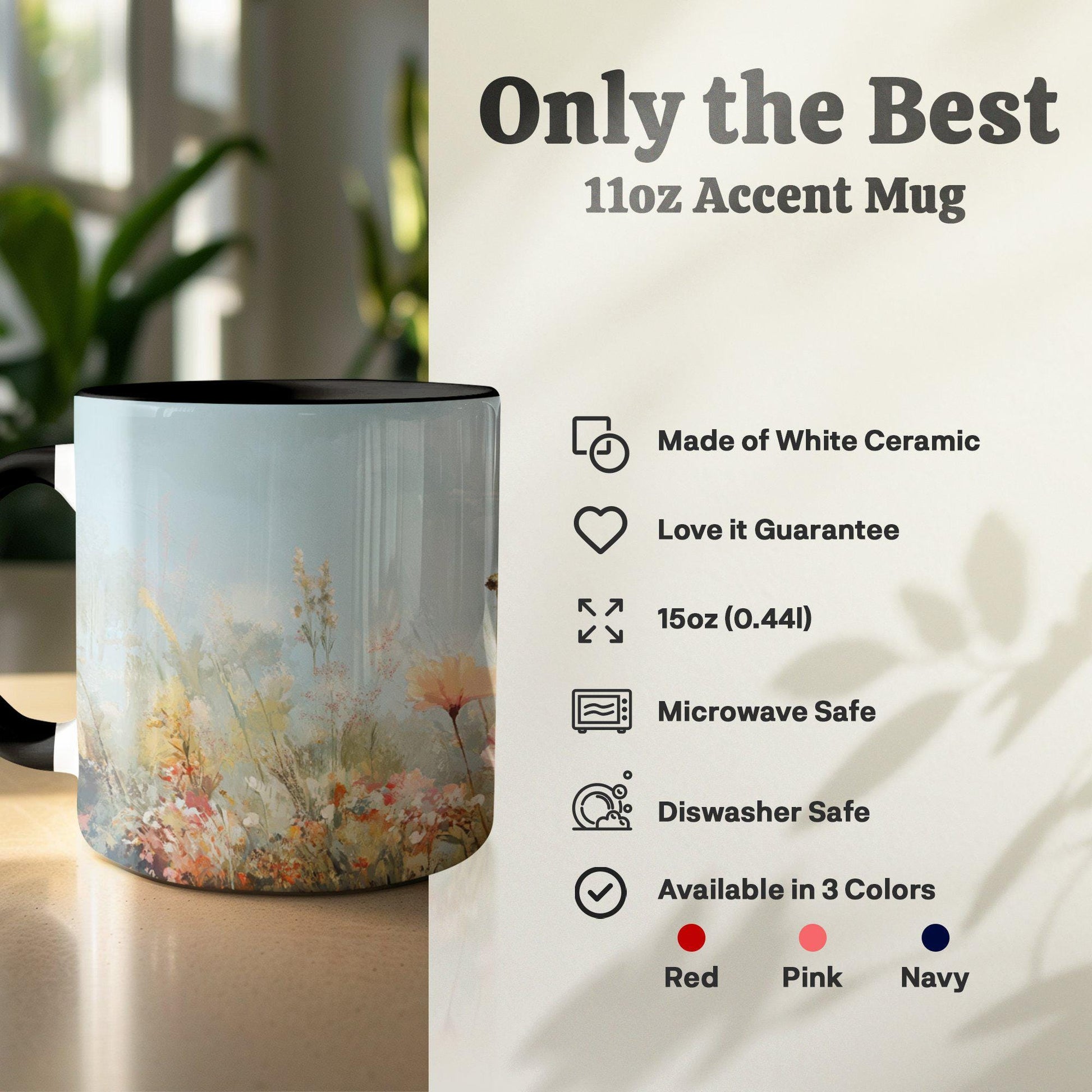 Floral Meadow Art Mug, Inspirational Flower Design, Springtime Blossoms, Nature Lover Gift, Morning Coffee Mug