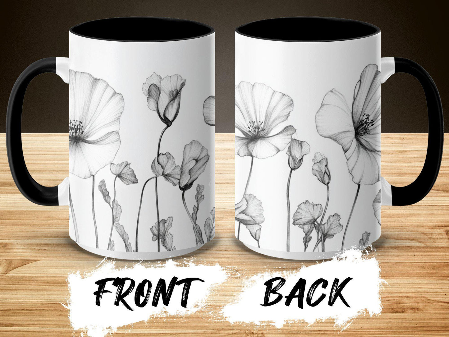 Floral Sketch Mug, Black and White Flower Mug, Botanical Art Mug, Artistic Flower Design Mug, Modern Floral Coffee Cup