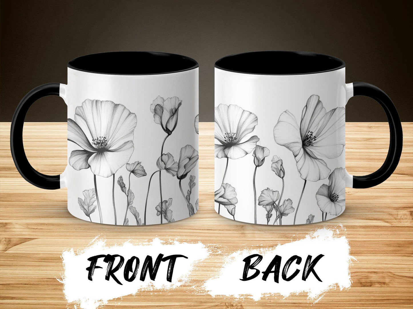 Floral Sketch Mug, Black and White Flower Mug, Botanical Art Mug, Artistic Flower Design Mug, Modern Floral Coffee Cup