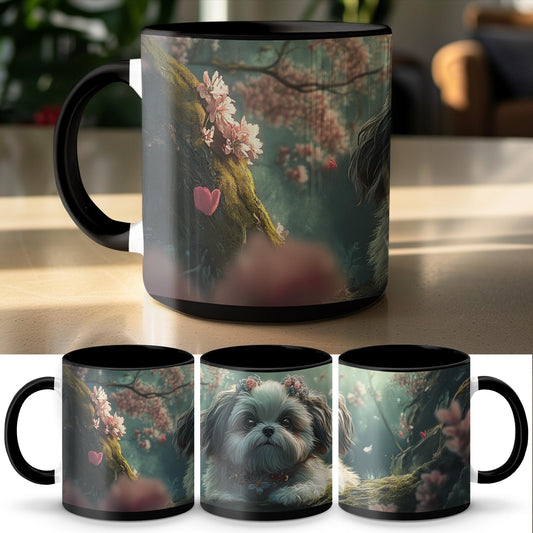 Cute Puppy Dog Mug, Whimsical Nature Scene Coffee Mug, Adorable Dog in Forest Mug, Unique Dog Lovers Gift, Springtime Dog Mug