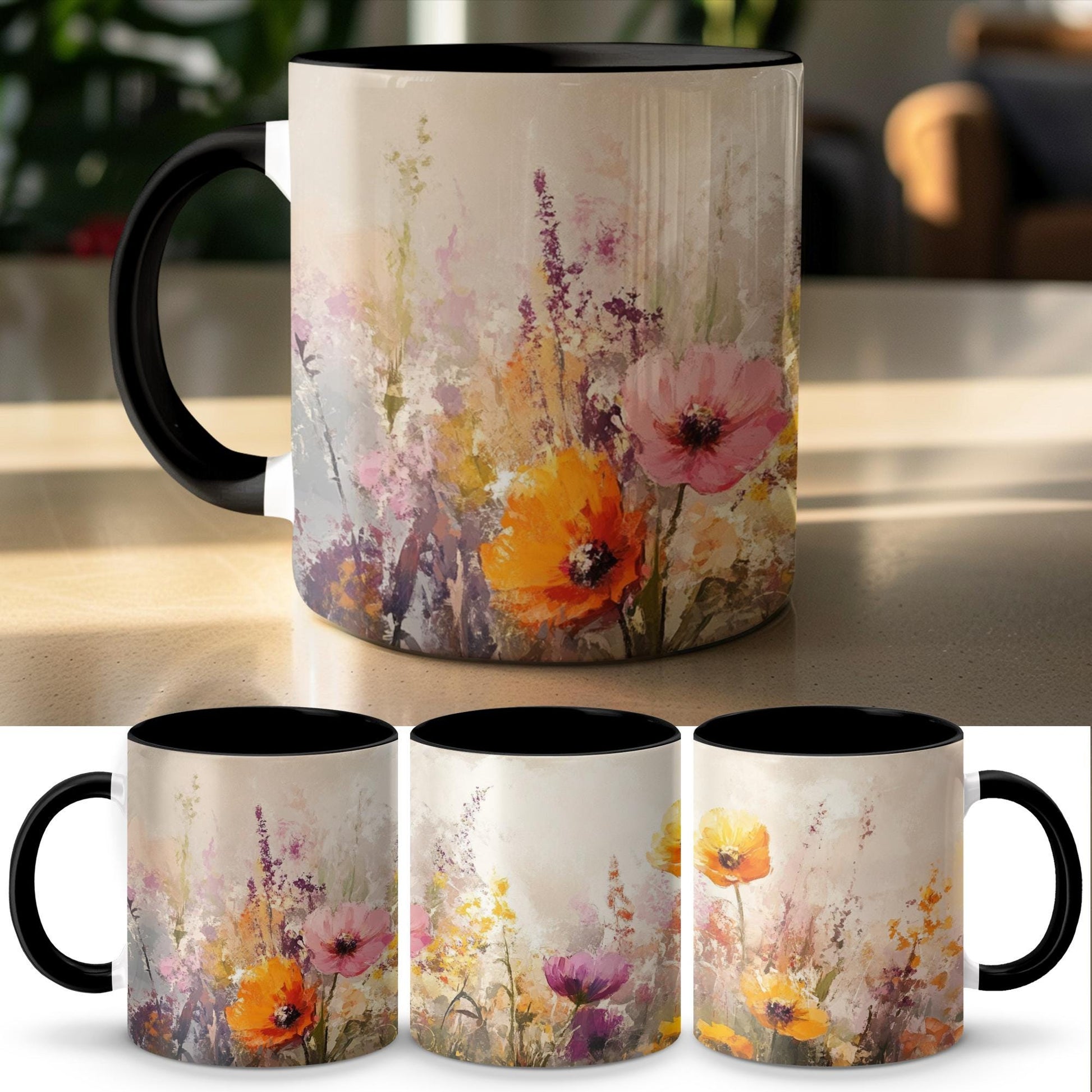 Colorful Floral Watercolor Mug, Artistic Flower Design Mug, Unique Gift for Art Lovers, Beautifully Painted Mug for Tea Coffee