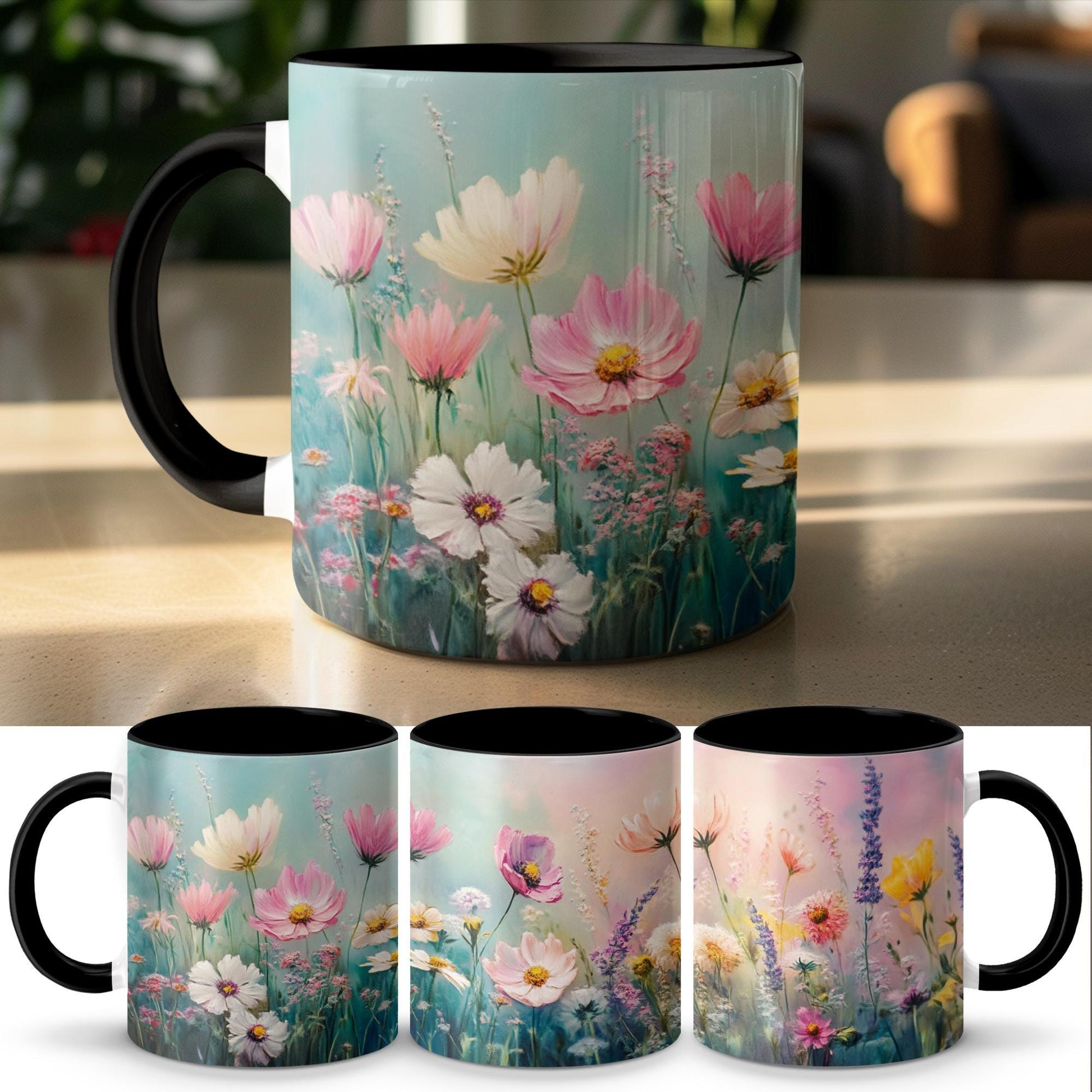 Beautiful floral mug, pastel wildflowers gift, colorful flower tea cup, artistic floral coffee mug, unique flower lover gift