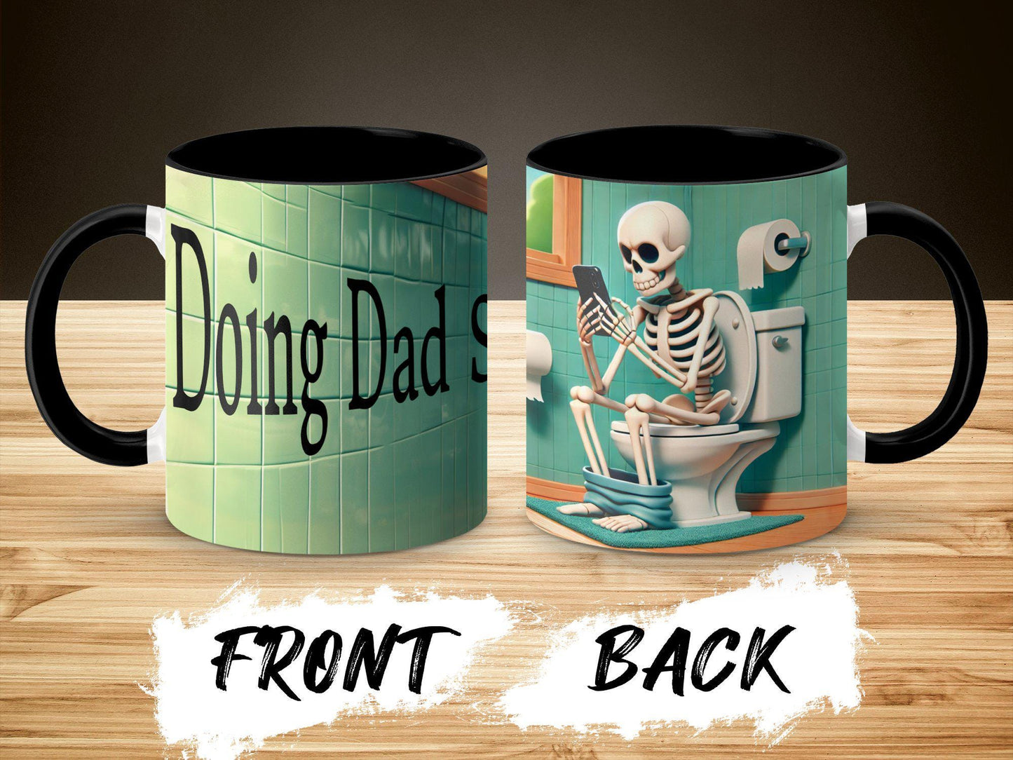 Funny Skeleton Mug, Doing Dad Shit, Design Skelly Humor Ceramic Coffee Cup Unique Gift Idea for Dad, Accent Colors Mug