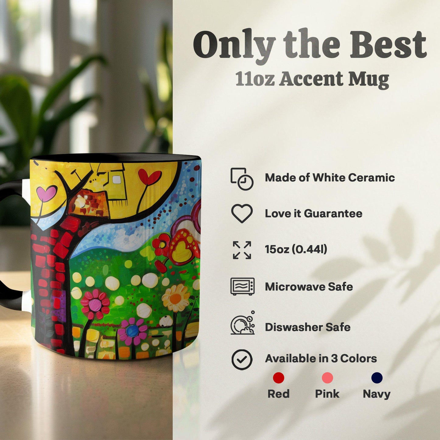 Romantic Spring Couple Mug, Colorful Abstract Art Coffee Cup, 11oz & 15oz Ceramic Mug, White or Accent Colors, Gift for Art Lover