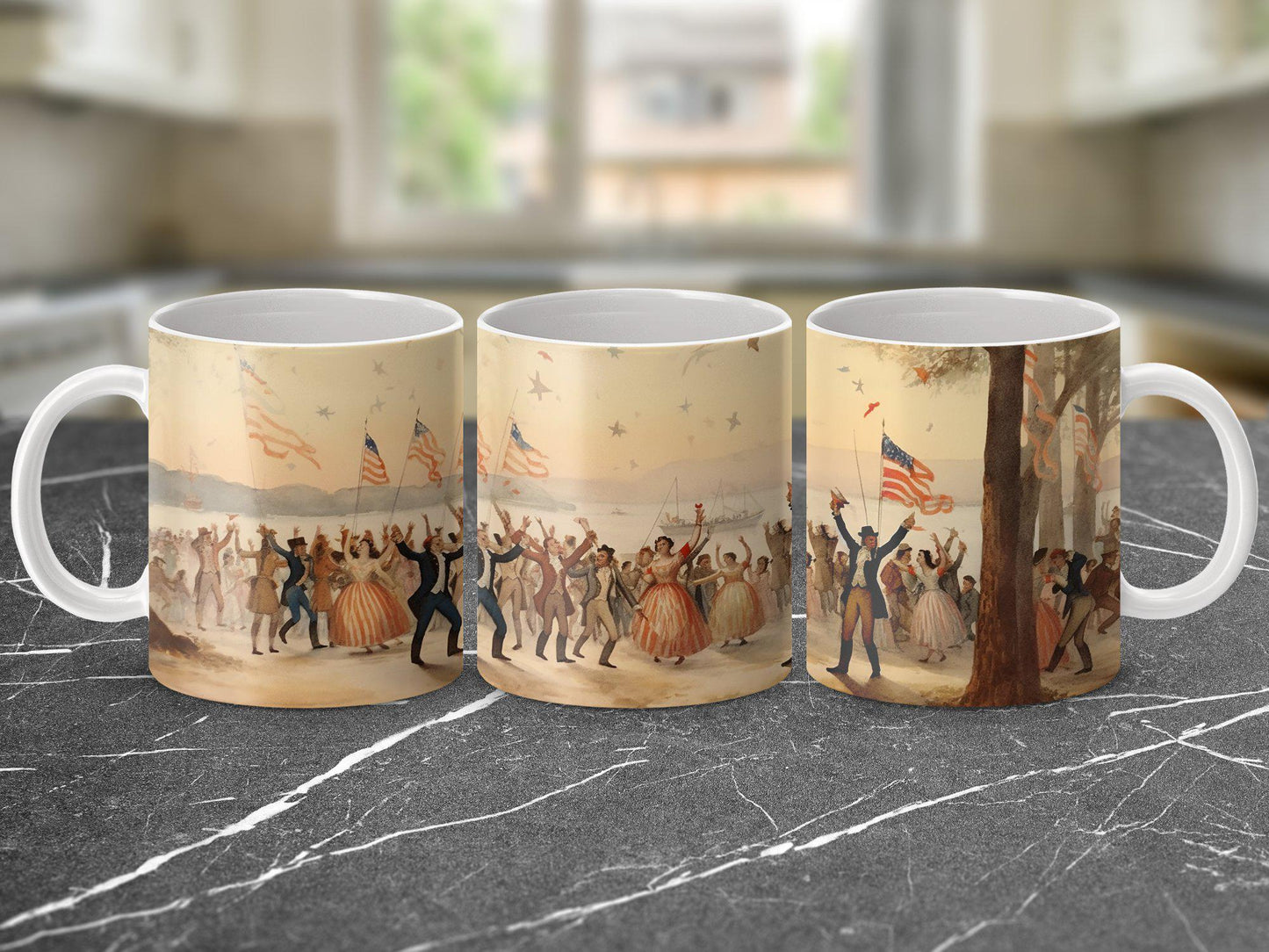 Renaissance 4th of July Mug, Patriotic Watercolor Art Coffee Cup, 11oz & 15oz Ceramic Mug, White or Accent Colors, Historical Gift