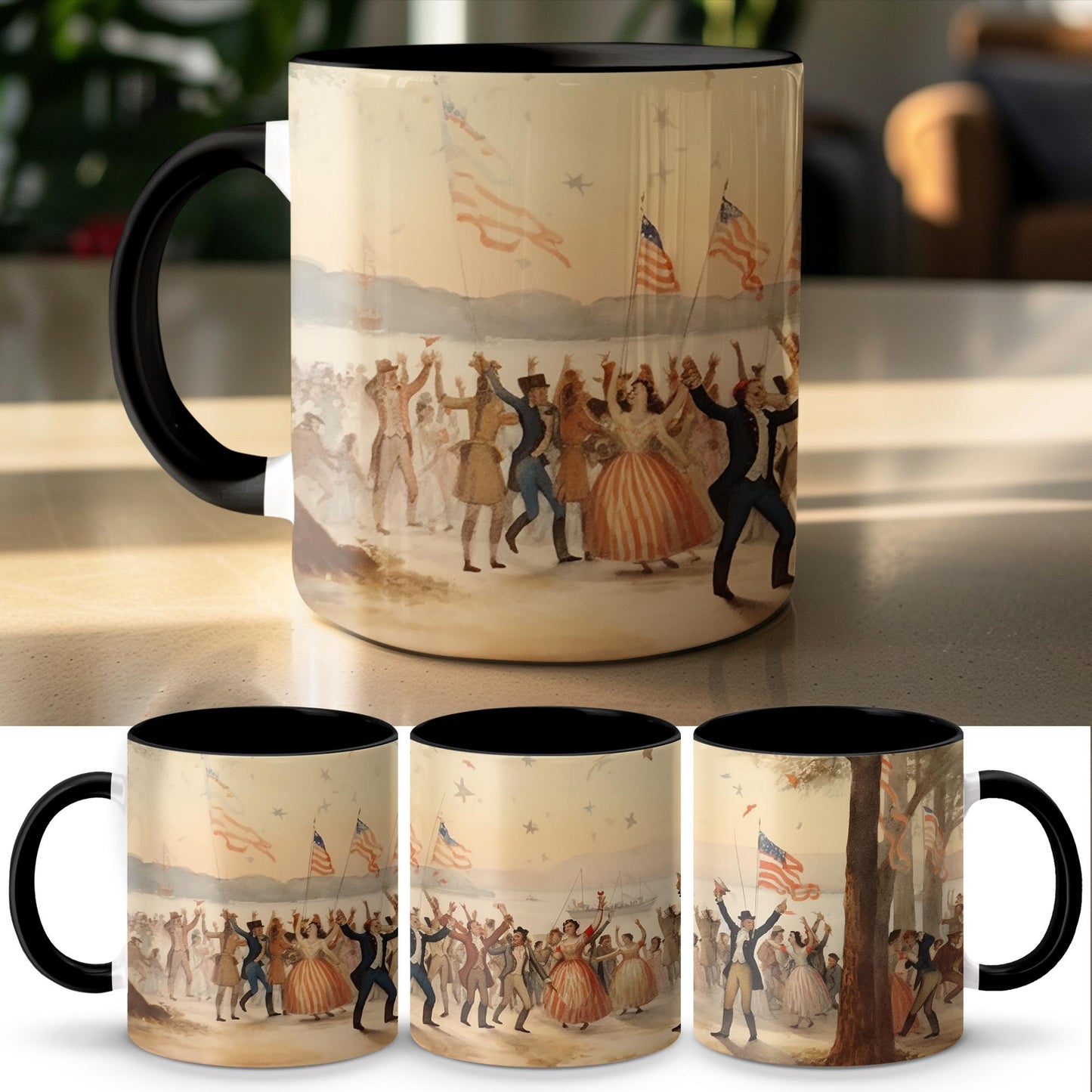 Renaissance 4th of July Mug, Patriotic Watercolor Art Coffee Cup, 11oz & 15oz Ceramic Mug, White or Accent Colors, Historical Gift