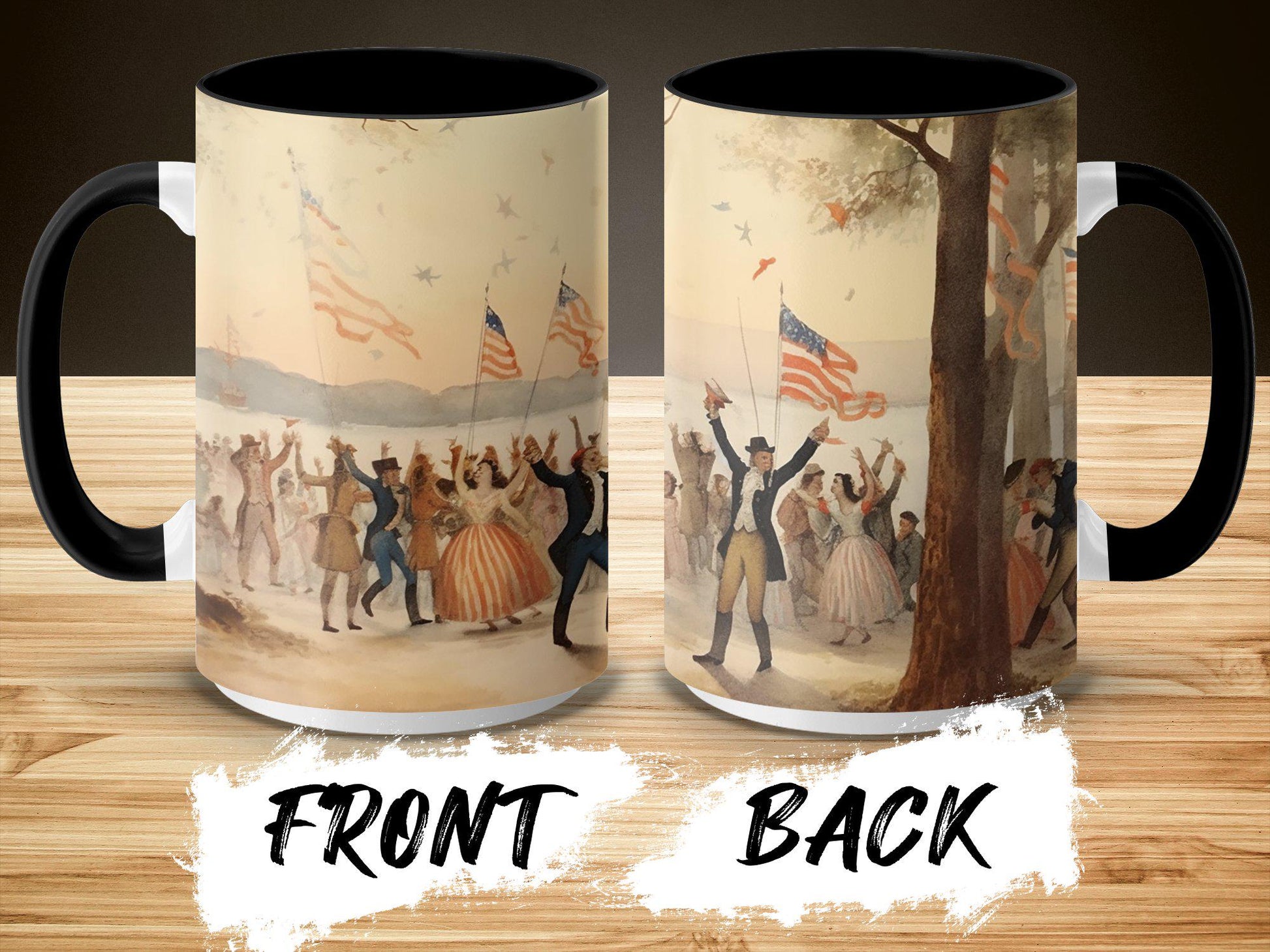 Renaissance 4th of July Mug, Patriotic Watercolor Art Coffee Cup, 11oz & 15oz Ceramic Mug, White or Accent Colors, Historical Gift