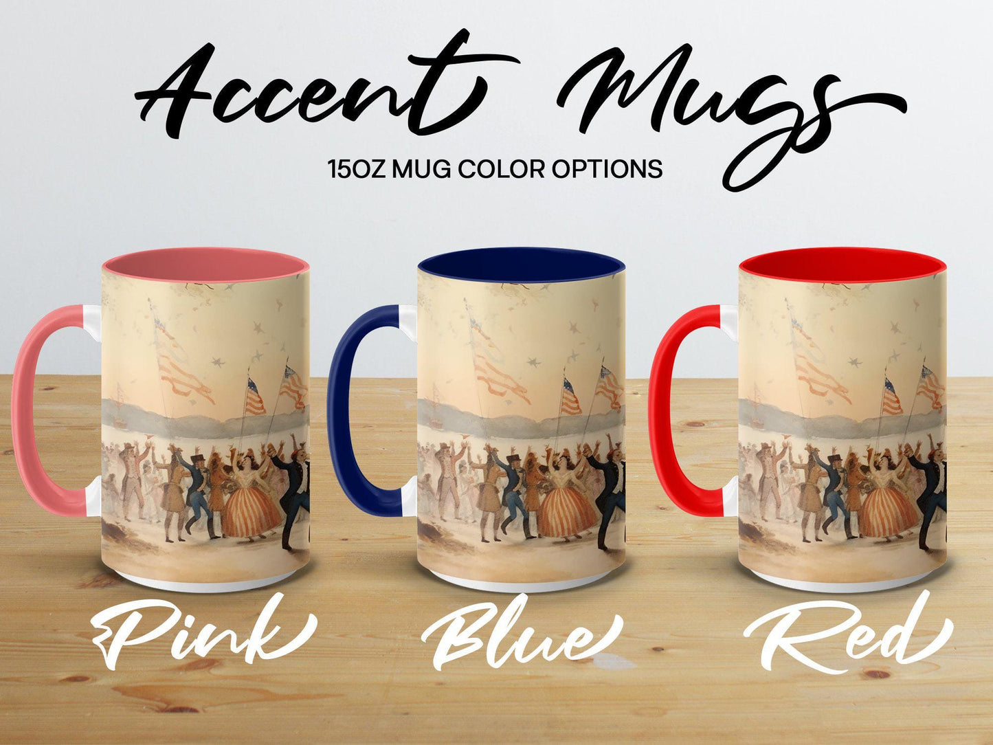 Renaissance 4th of July Mug, Patriotic Watercolor Art Coffee Cup, 11oz & 15oz Ceramic Mug, White or Accent Colors, Historical Gift