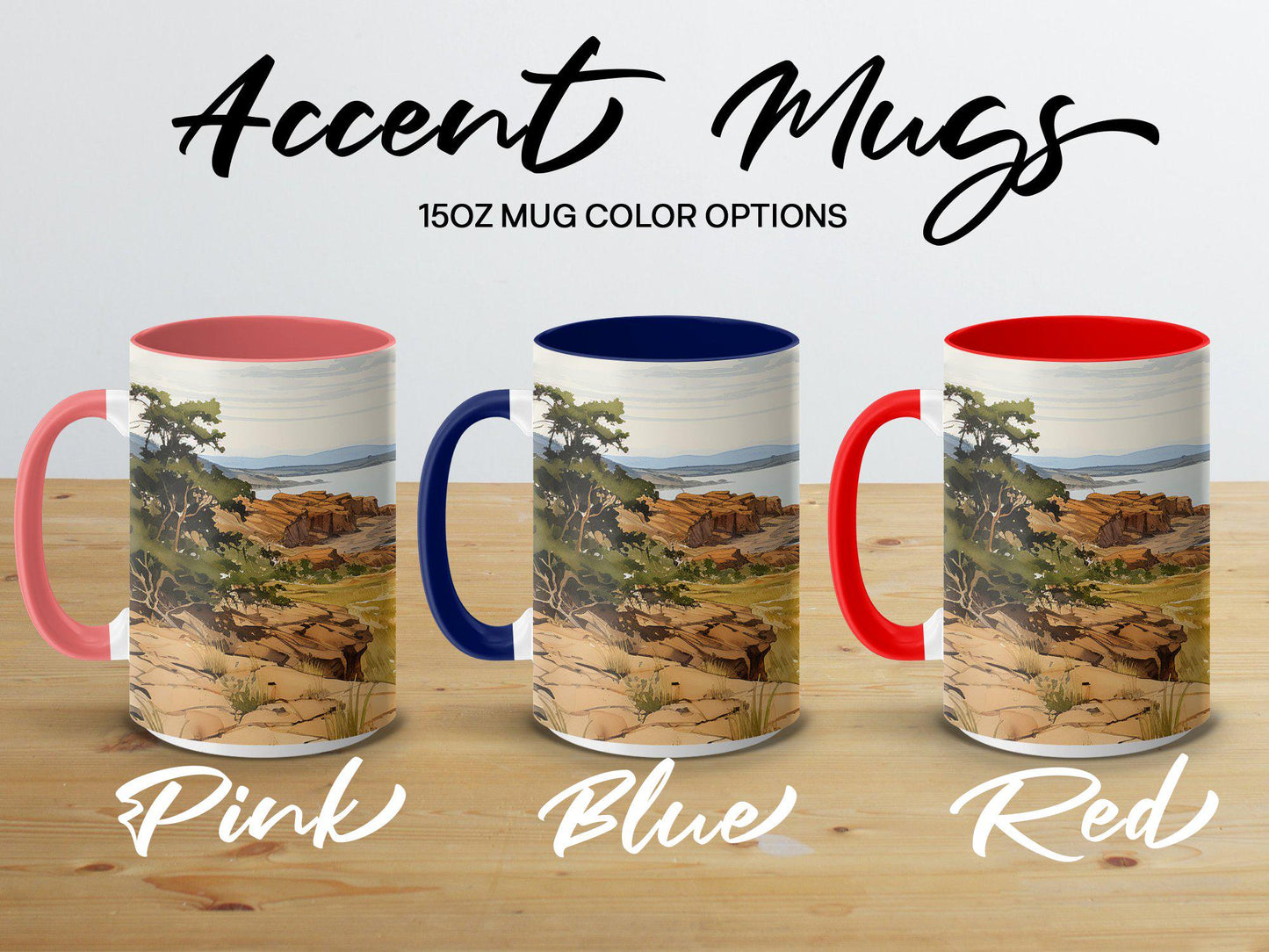 Family Lake Walk Mug, Watercolor Art Coffee Cup, 11oz & 15oz Ceramic Mug, White or Accent Colors, Nature Lover Gift