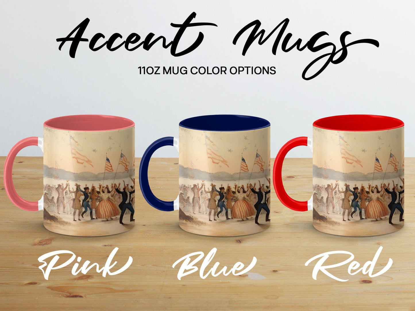 Renaissance 4th of July Mug, Patriotic Watercolor Art Coffee Cup, 11oz & 15oz Ceramic Mug, White or Accent Colors, Historical Gift