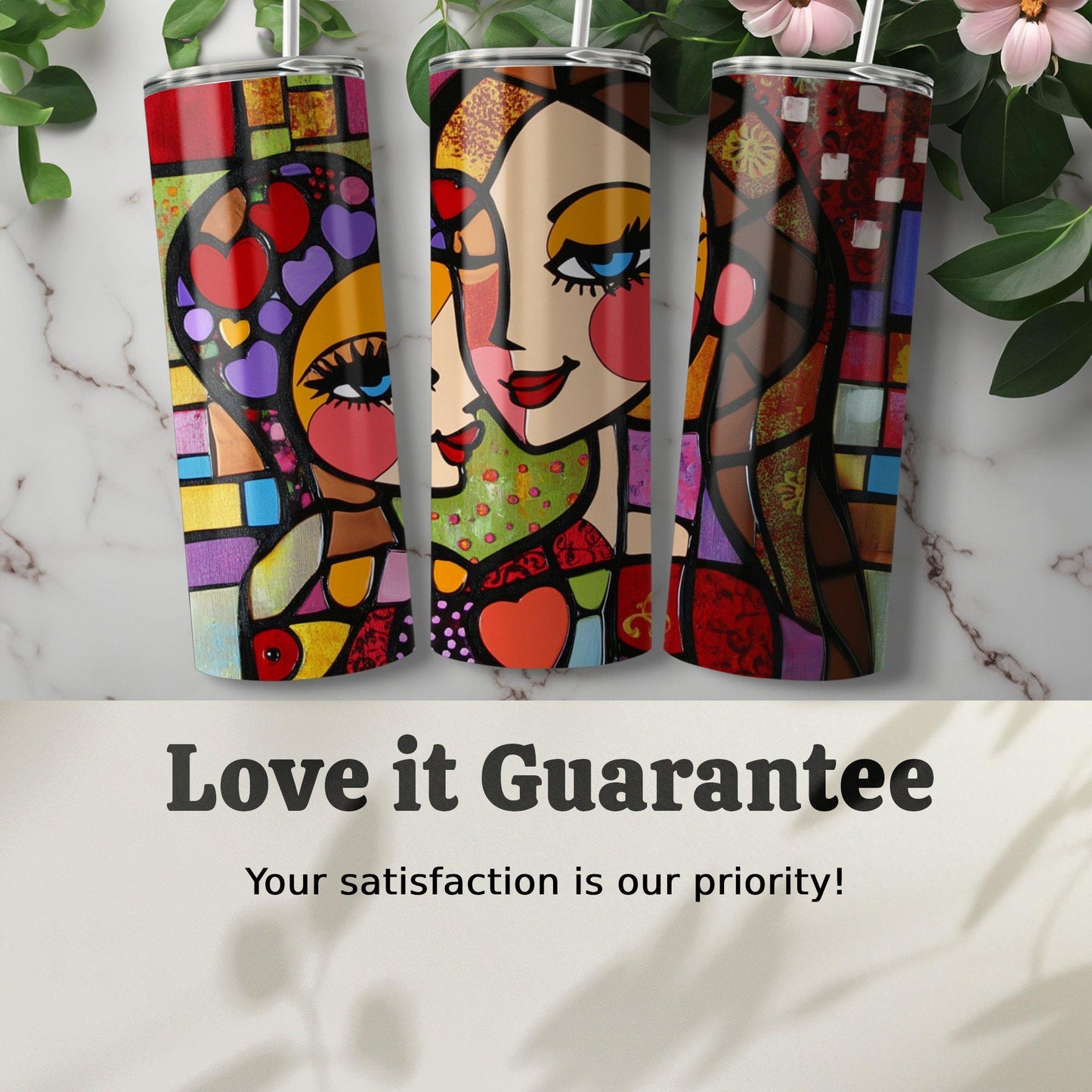 Modern art tumbler, colorful woman design, abstract faces tumbler, unique gift, mother daughter tumbler, vibrant art, tumbler