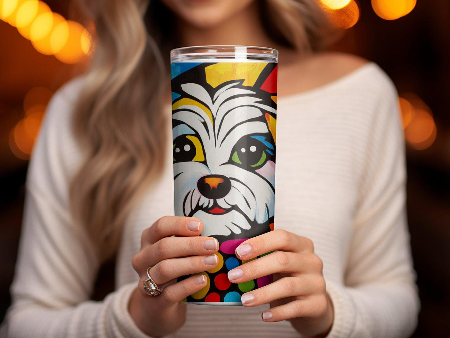 Shih Tzu Art Tumbler, Colorful Dog Design, 20oz Stainless Steel, Unique Gift, Artistic Travel Mug with Straw