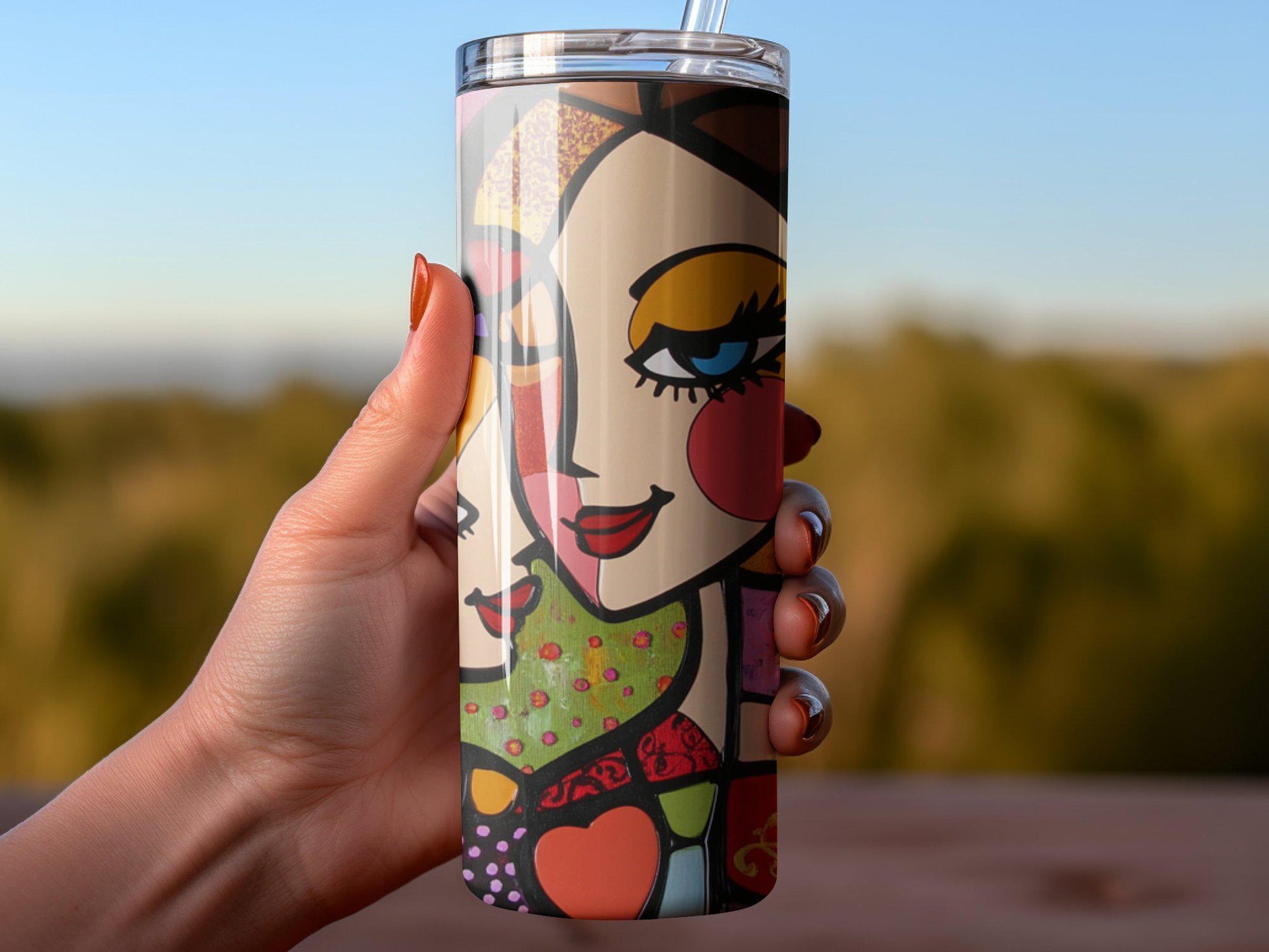 Modern art tumbler, colorful woman design, abstract faces tumbler, unique gift, mother daughter tumbler, vibrant art, tumbler