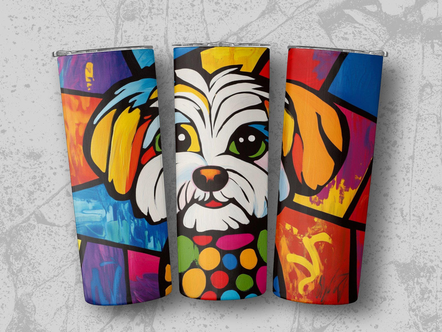 Shih Tzu Art Tumbler, Colorful Dog Design, 20oz Stainless Steel, Unique Gift, Artistic Travel Mug with Straw