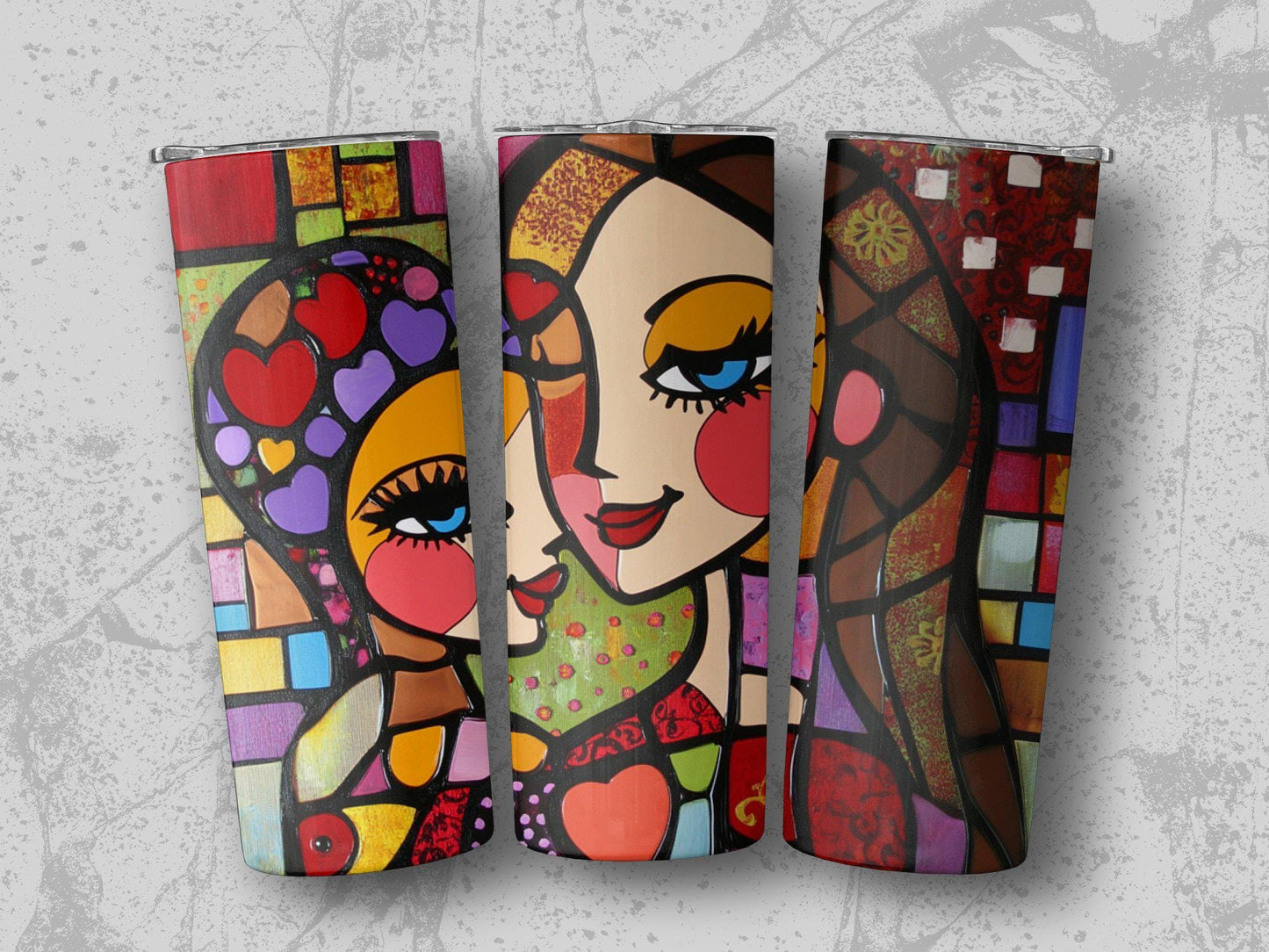 Modern art tumbler, colorful woman design, abstract faces tumbler, unique gift, mother daughter tumbler, vibrant art, tumbler