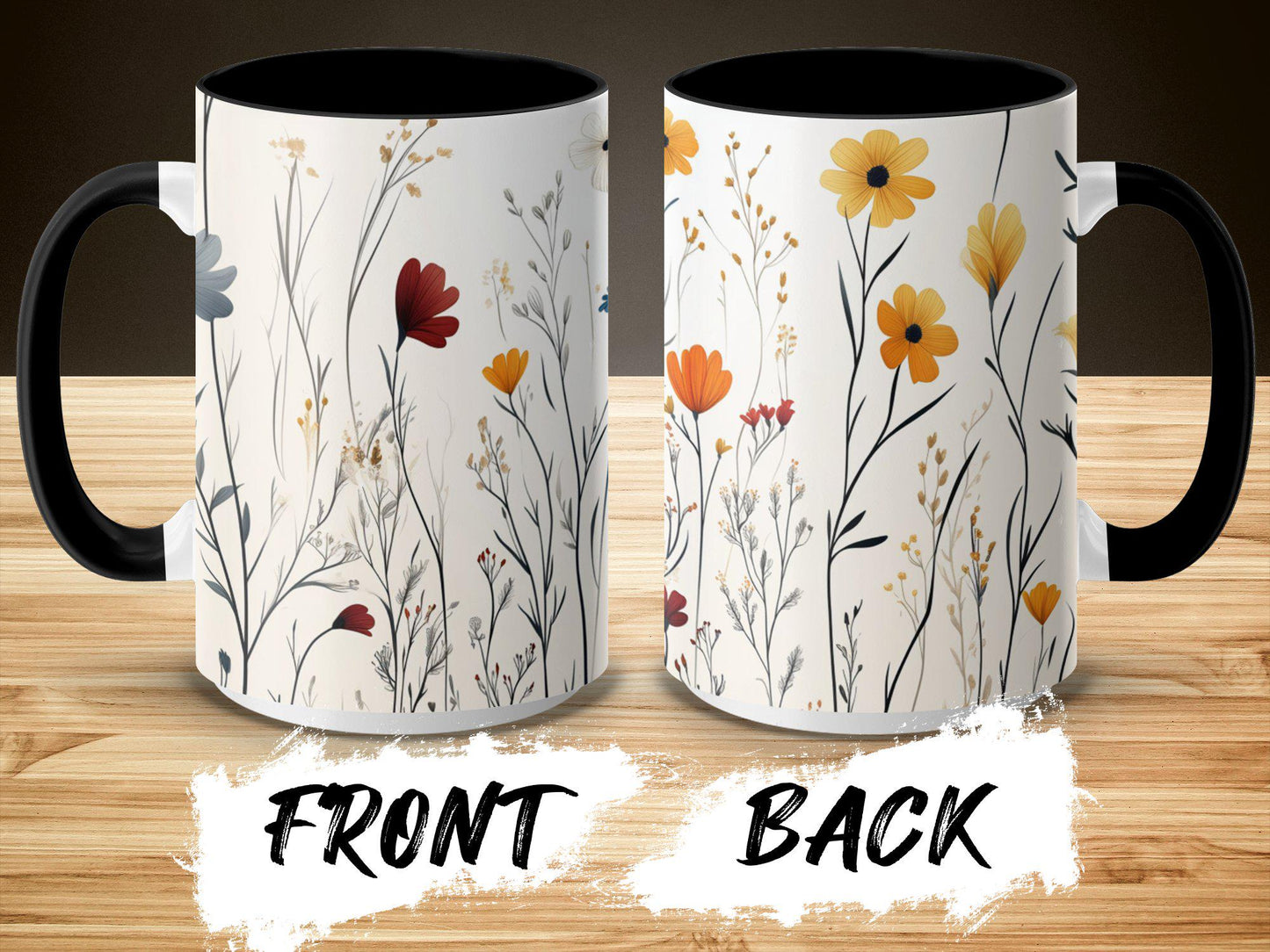 Wildflower Art Mug, Colorful Nature Coffee Cup, 11oz & 15oz Ceramic Mug, Floral Design Mug, Gift for Nature Lovers