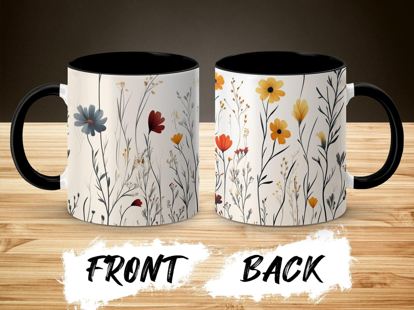 Wildflower Art Mug, Colorful Nature Coffee Cup, 11oz & 15oz Ceramic Mug, Floral Design Mug, Gift for Nature Lovers