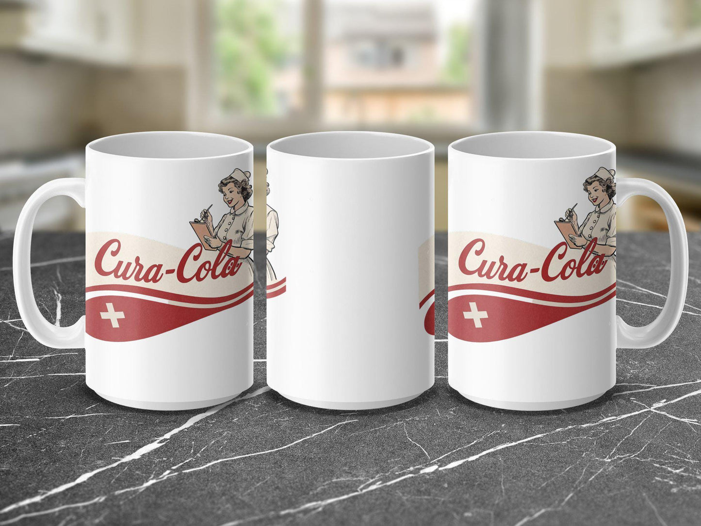 Cura-Cola Retro Nurse Mug, Vintage Coffee Cup, 11oz & 15oz Ceramic Mug, Nurse Appreciation Gift, Fun Healthcare Humor