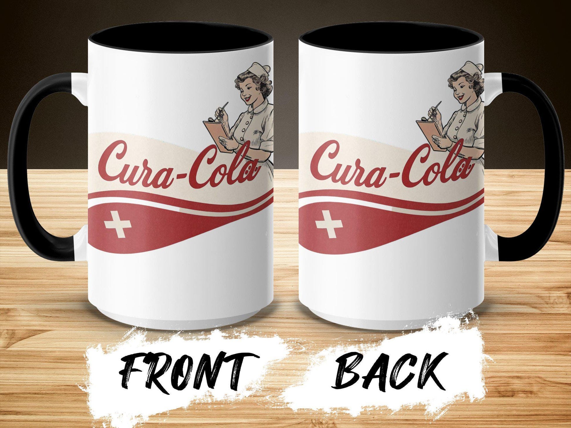 Cura-Cola Retro Nurse Mug, Vintage Coffee Cup, 11oz & 15oz Ceramic Mug, Nurse Appreciation Gift, Fun Healthcare Humor