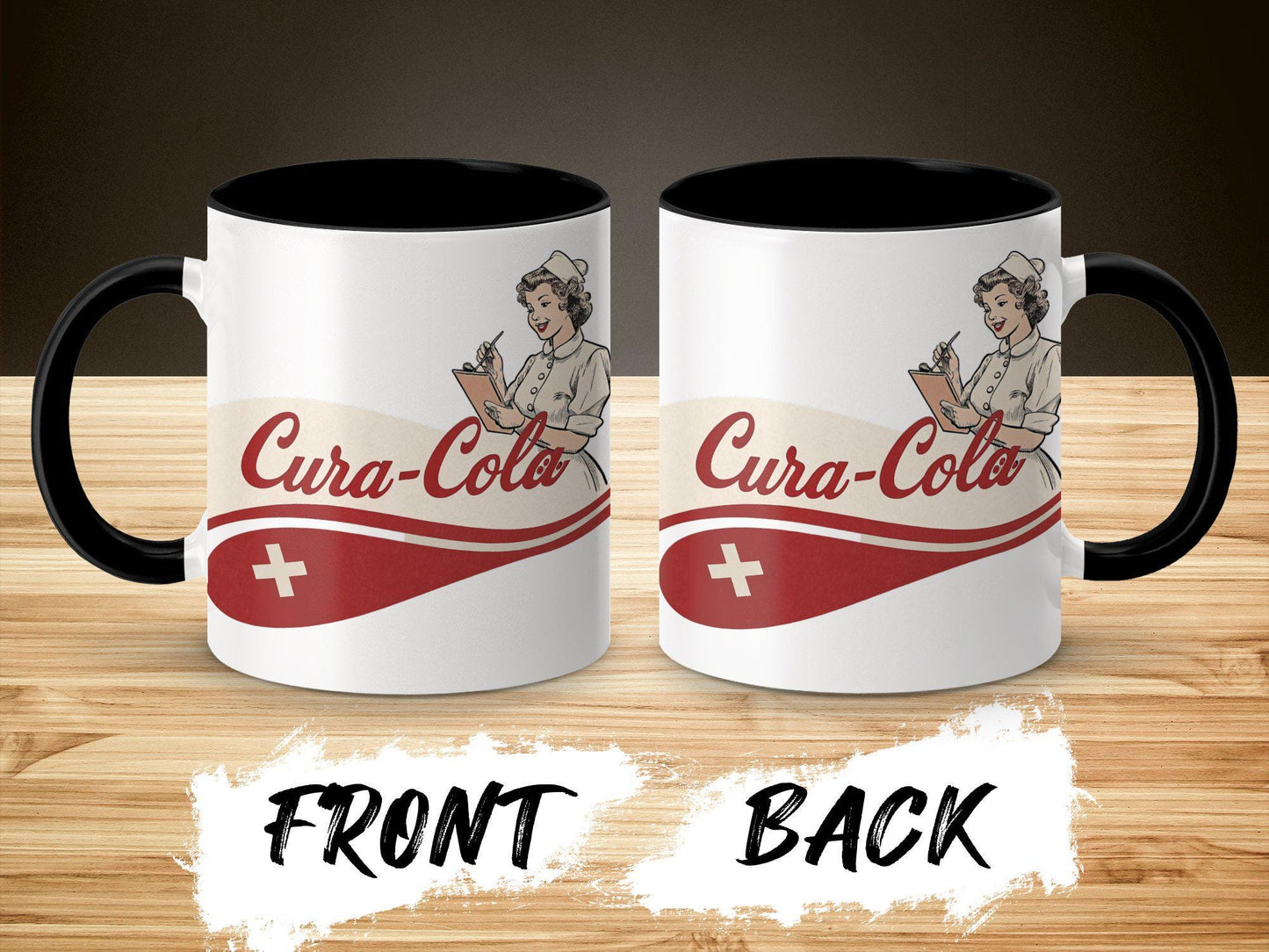 Cura-Cola Retro Nurse Mug, Vintage Coffee Cup, 11oz & 15oz Ceramic Mug, Nurse Appreciation Gift, Fun Healthcare Humor