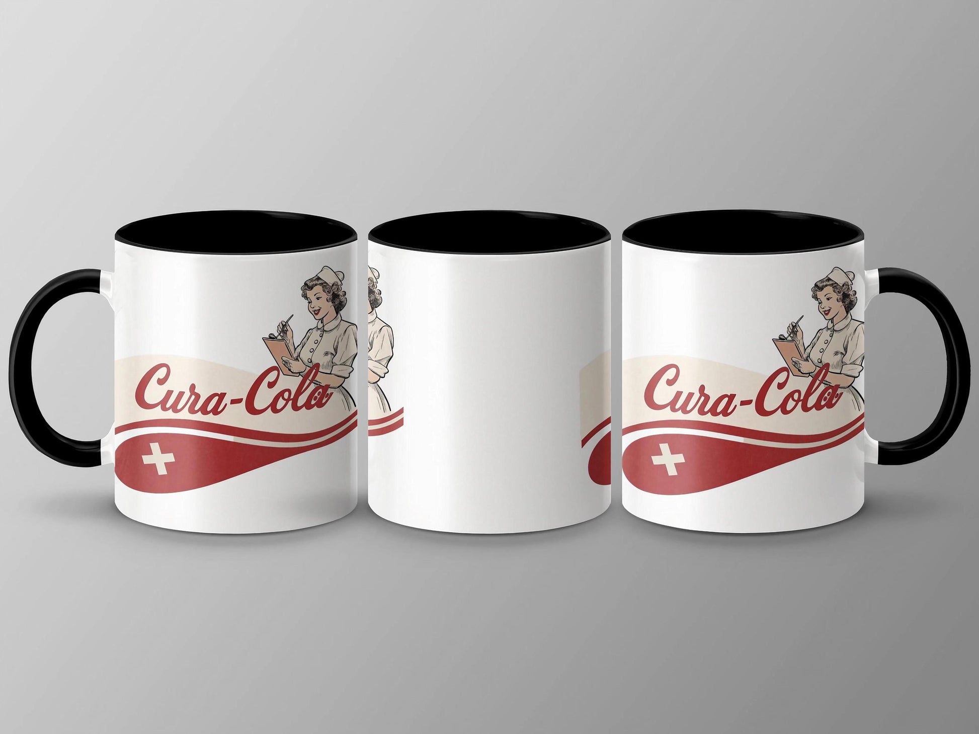 Cura-Cola Retro Nurse Mug, Vintage Coffee Cup, 11oz & 15oz Ceramic Mug, Nurse Appreciation Gift, Fun Healthcare Humor