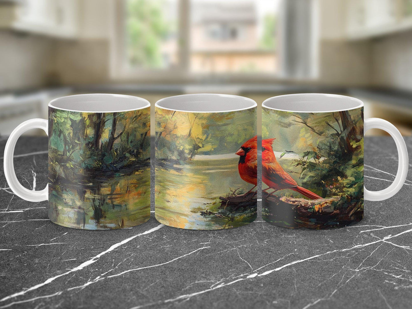 Cardinal Bird Painting Mug, Nature Art Mug, Woodland Scene Cup, Bird Lover Gift, Cardinal Art Coffee Mug, Wildlife Forest Scene Mug