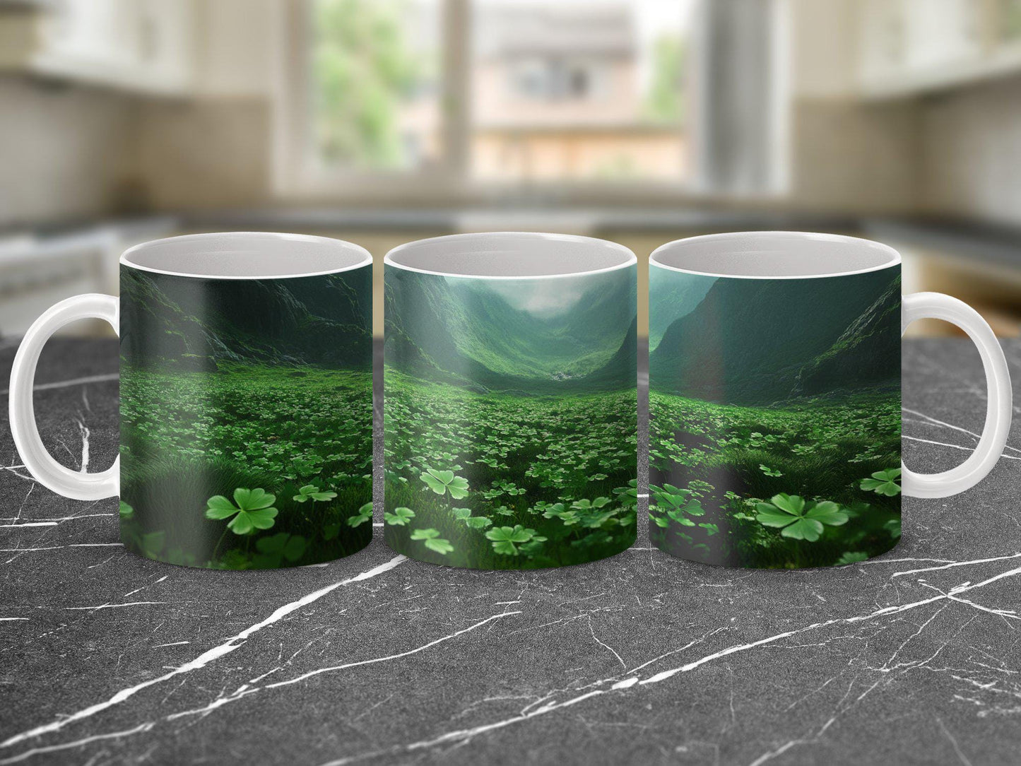 Enchanting Shamrock Mug Featuring Lush Green Clover Field Design Perfect for Morning Coffee Tea Gifts