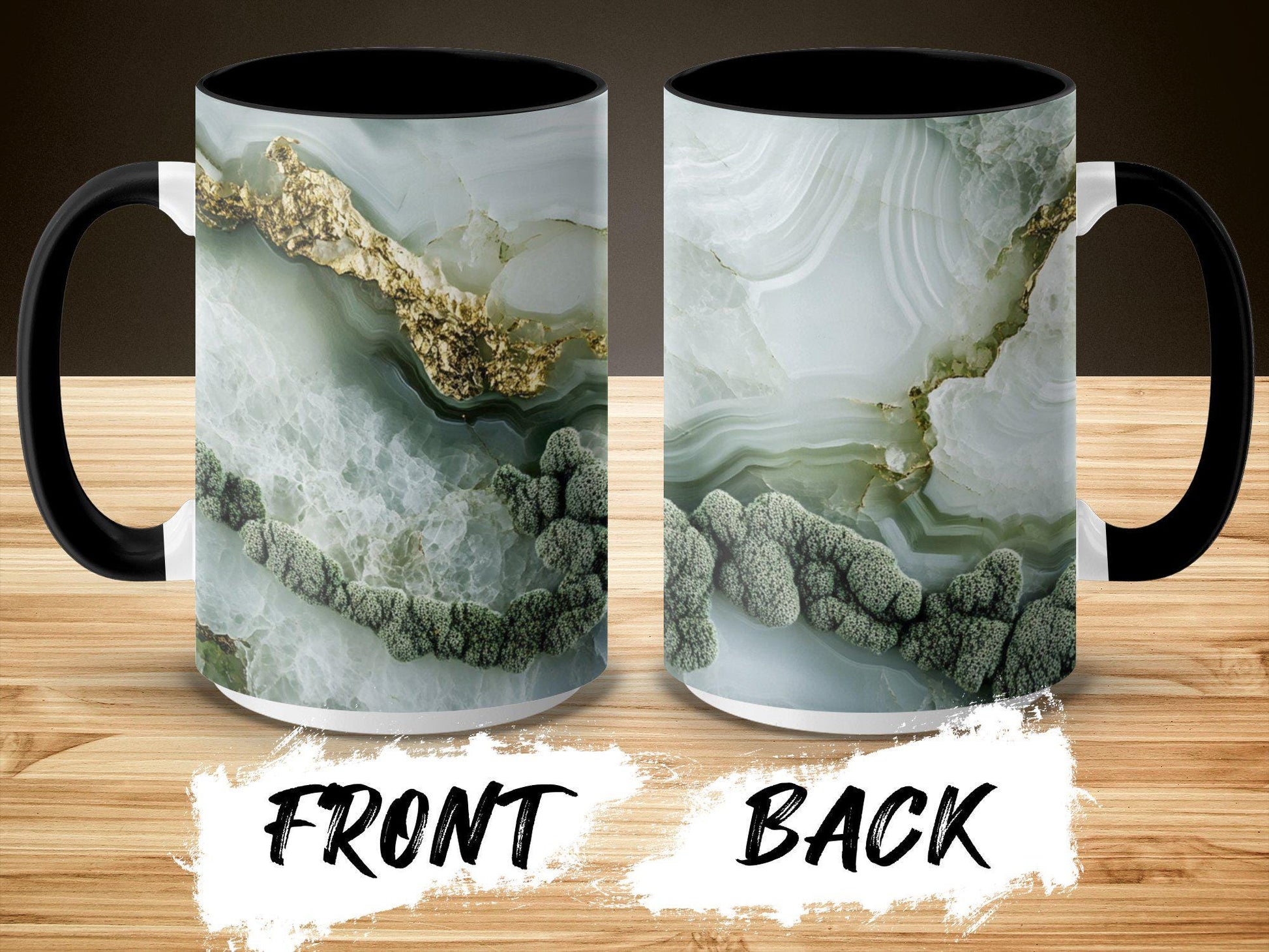 Emerald Agate Wrap-Around Mug, 11oz & 15oz Ceramic Coffee Cup, Nature-Inspired Green Geode Design, Unique Gift for Him or Her