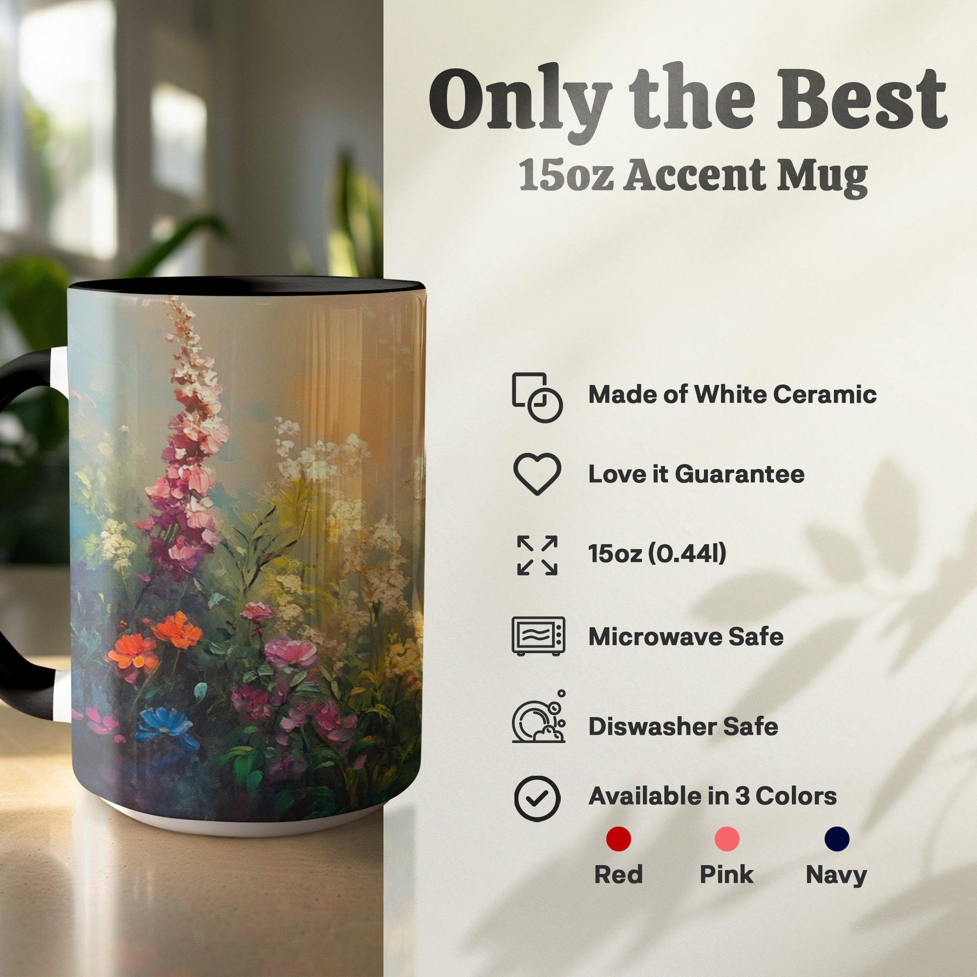 Colorful floral garden mug, Bright flower artwork mug, Vibrant nature inspired coffee mug, Unique artistic tea mug, Spring bloom cup