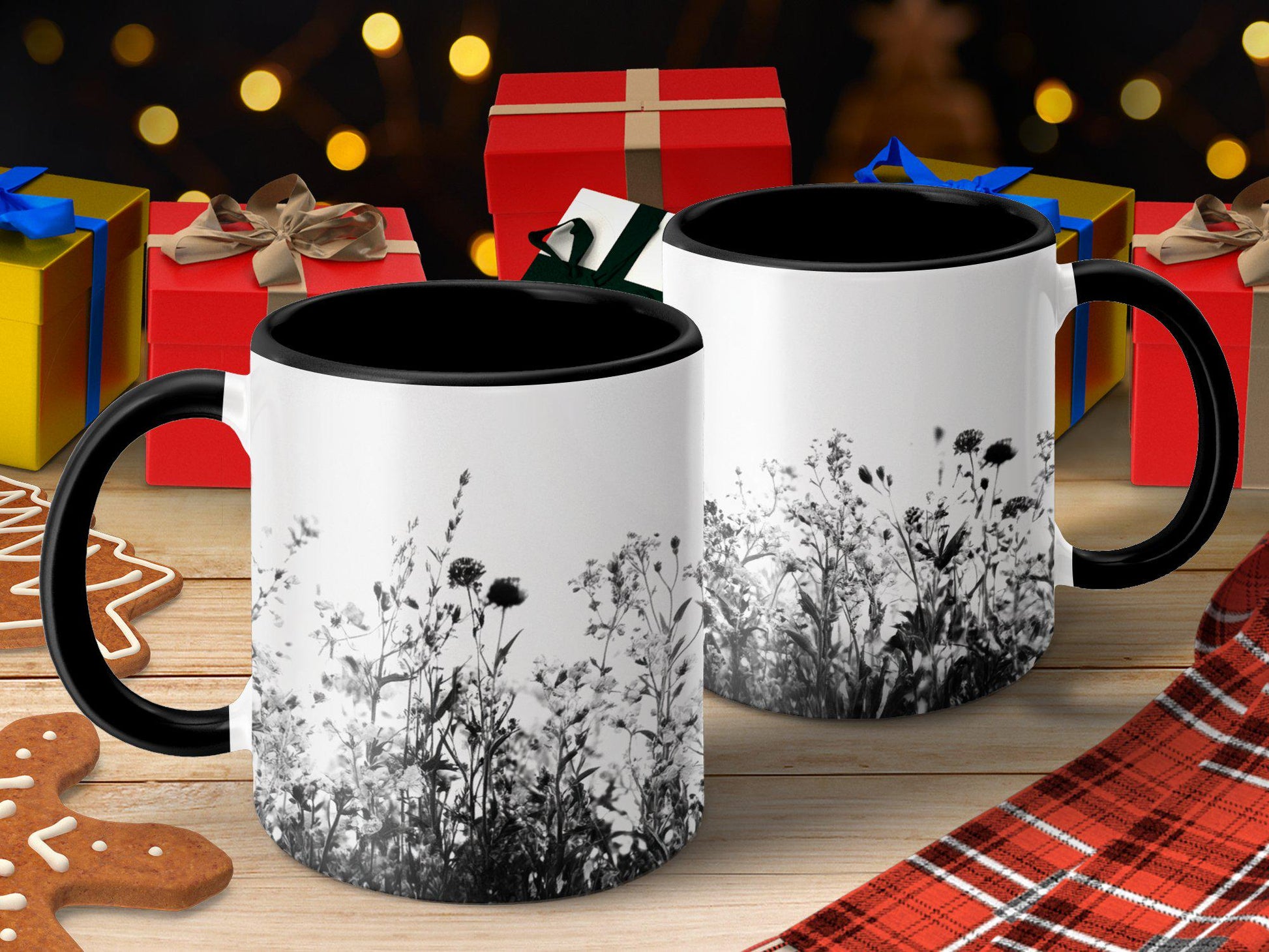 Wildflower Design Mug, Vintage Floral Coffee Mug, Black and White Botanical Print, Unique Gift for Nature Lovers, Tea Cup, Home Decor