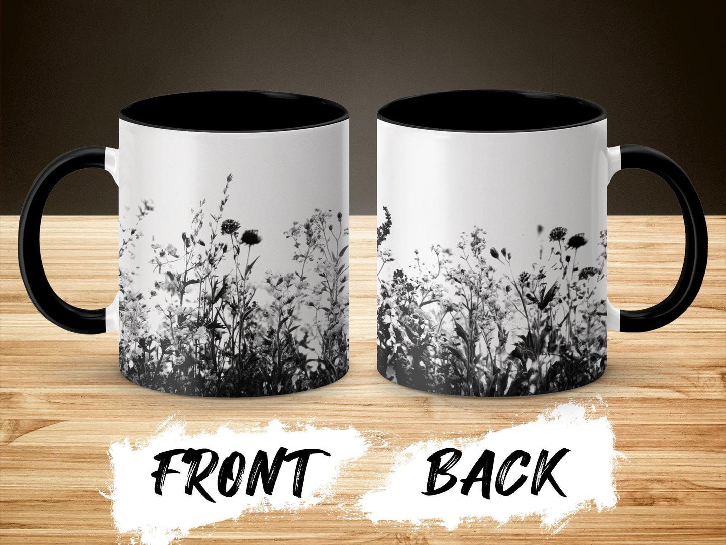 Wildflower Design Mug, Vintage Floral Coffee Mug, Black and White Botanical Print, Unique Gift for Nature Lovers, Tea Cup, Home Decor