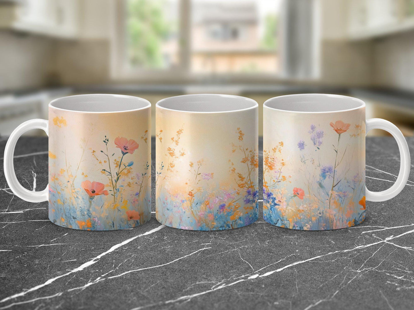 Floral Garden Coffee Mug, Wildflower Pastel Art Mug, Beautiful Spring Flower Cup, Colorful Botanical Nature Mug, Unique Gift Idea