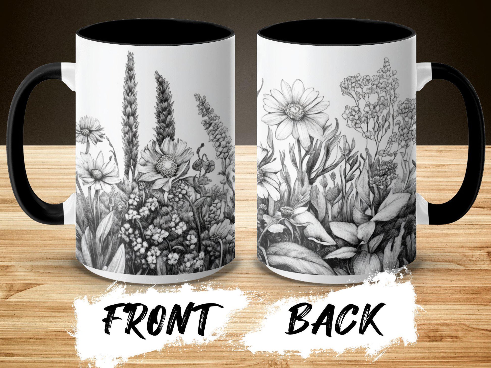 Beautiful floral sketch mug, Botanical flower illustration coffee cup, Artistic nature-inspired drinkware, Unique gift for plant lovers