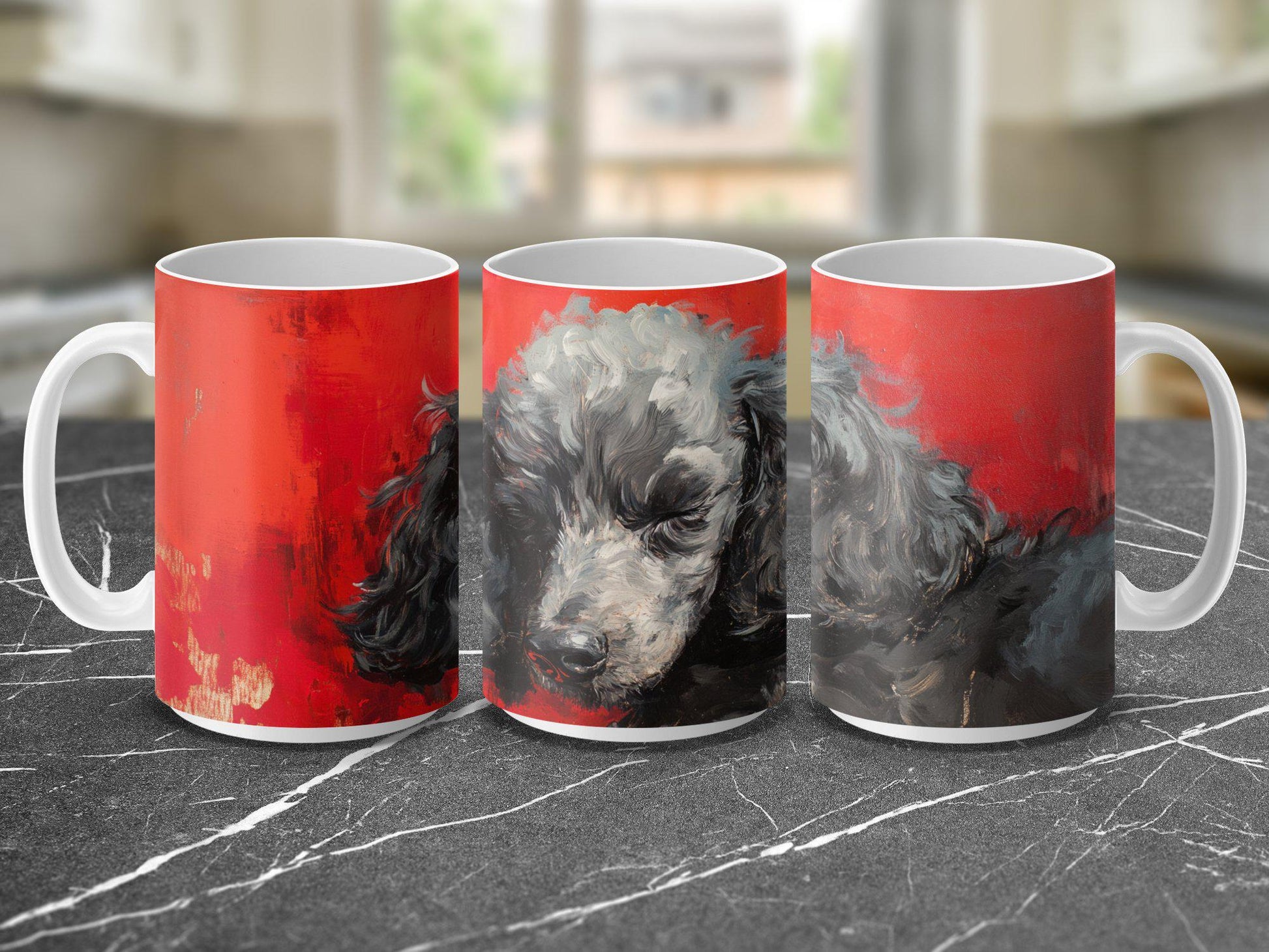 Poodle dog painting mug, dog lover mug, pet art gift, unique dog gift, black poodle design, artistic dog mug, dog themed mug