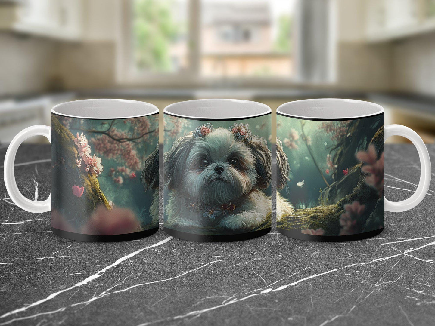 Cute Puppy Dog Mug, Whimsical Nature Scene Coffee Mug, Adorable Dog in Forest Mug, Unique Dog Lovers Gift, Springtime Dog Mug