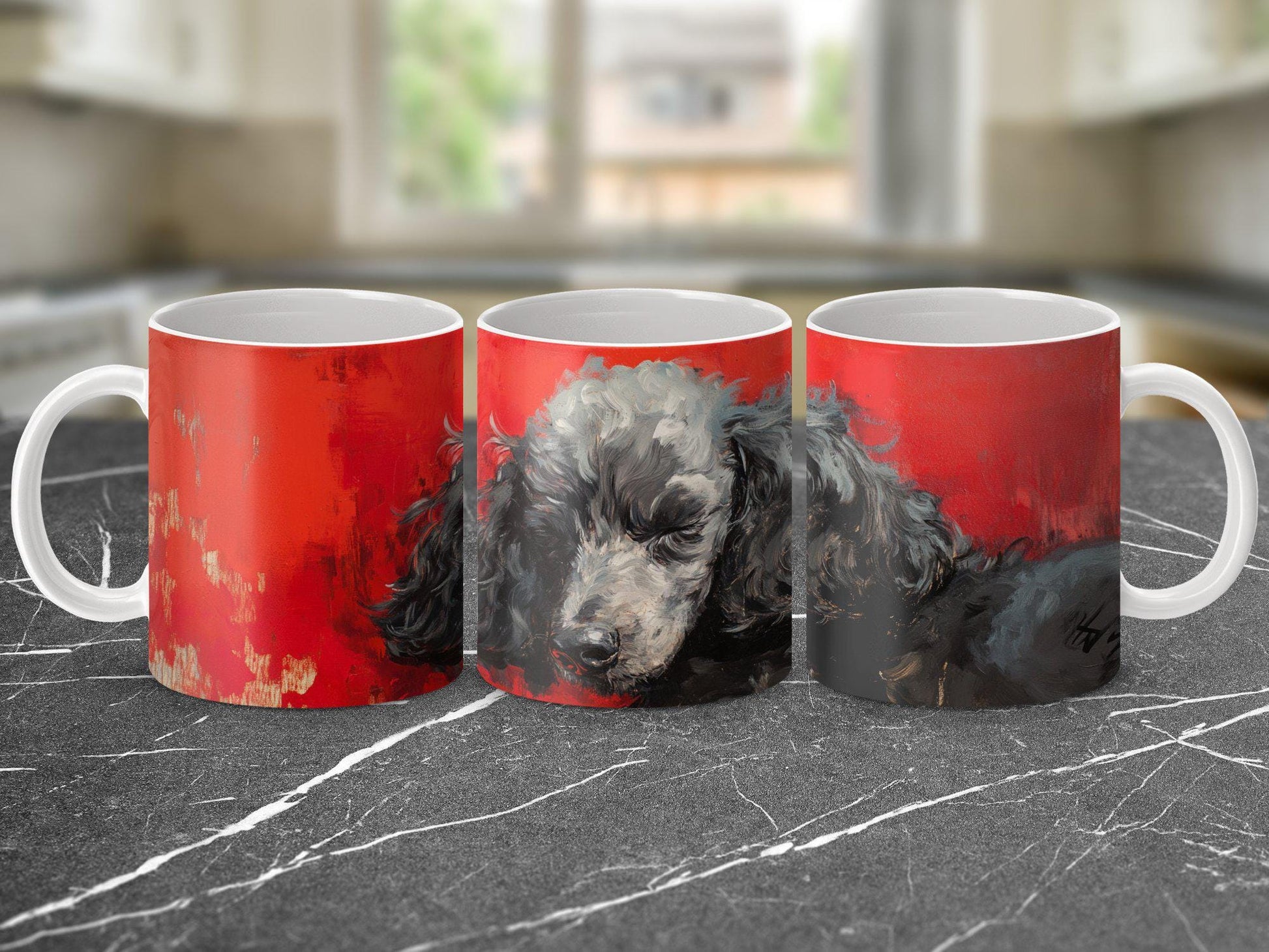 Poodle dog painting mug, dog lover mug, pet art gift, unique dog gift, black poodle design, artistic dog mug, dog themed mug