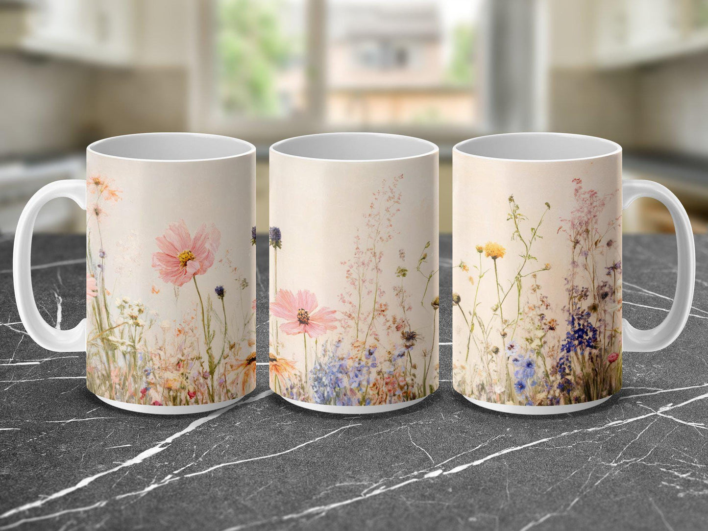 Floral Mug with Wildflowers Pastel Colors Cozy Tea Coffee Cup Gift for Nature Lovers Unique Handcrafted Drinkware Artful Design