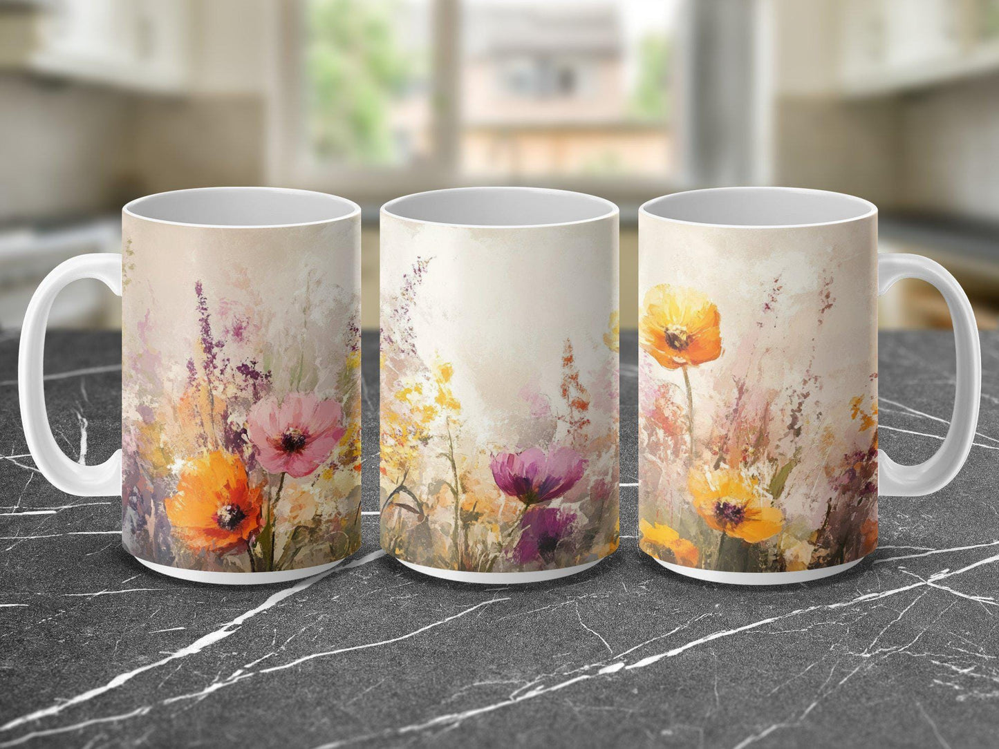 Colorful Floral Watercolor Mug, Artistic Flower Design Mug, Unique Gift for Art Lovers, Beautifully Painted Mug for Tea Coffee