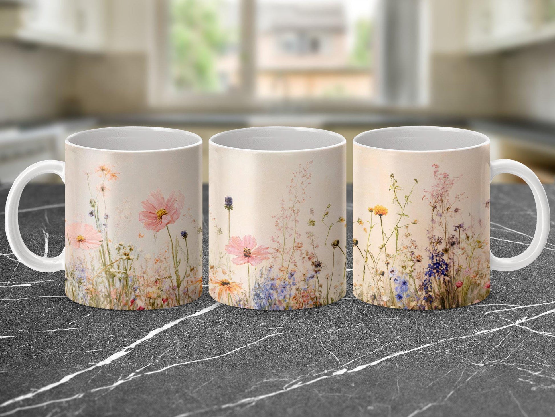 Floral Mug with Wildflowers Pastel Colors Cozy Tea Coffee Cup Gift for Nature Lovers Unique Handcrafted Drinkware Artful Design