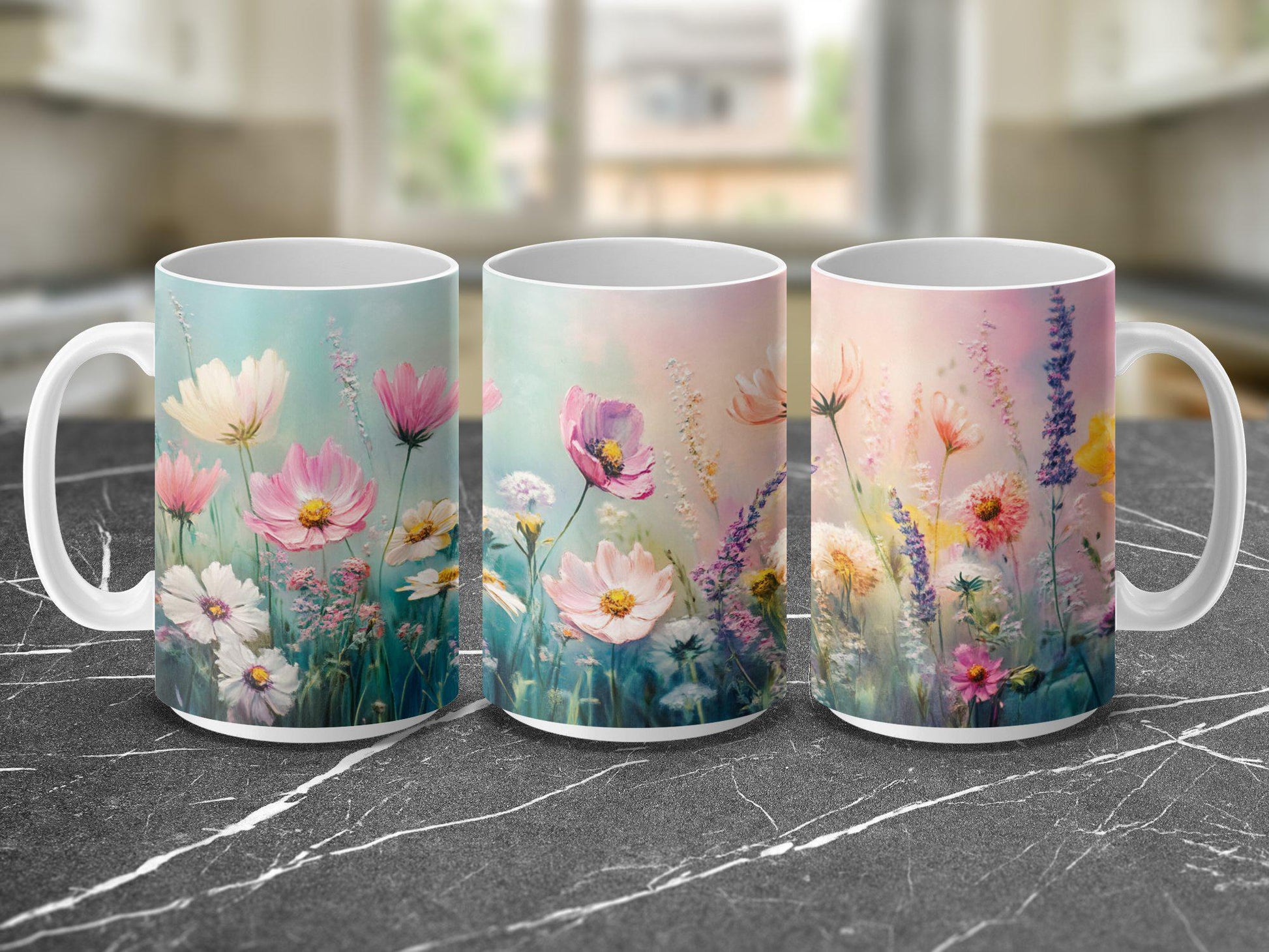 Beautiful floral mug, pastel wildflowers gift, colorful flower tea cup, artistic floral coffee mug, unique flower lover gift