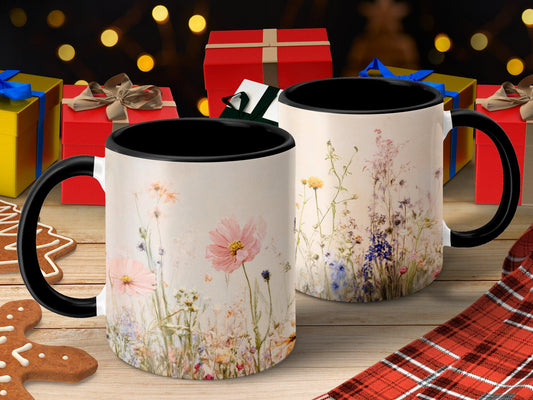 Floral Mug with Wildflowers Pastel Colors Cozy Tea Coffee Cup Gift for Nature Lovers Unique Handcrafted Drinkware Artful Design