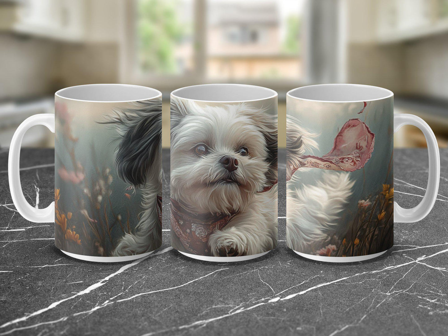 Cute Dog Mug, Floral Dog Art Mug, Pet Lovers Coffee Mug, Adorable Puppy Ceramic Cup, Unique Gift for Dog Owners, Dog Mom Mug