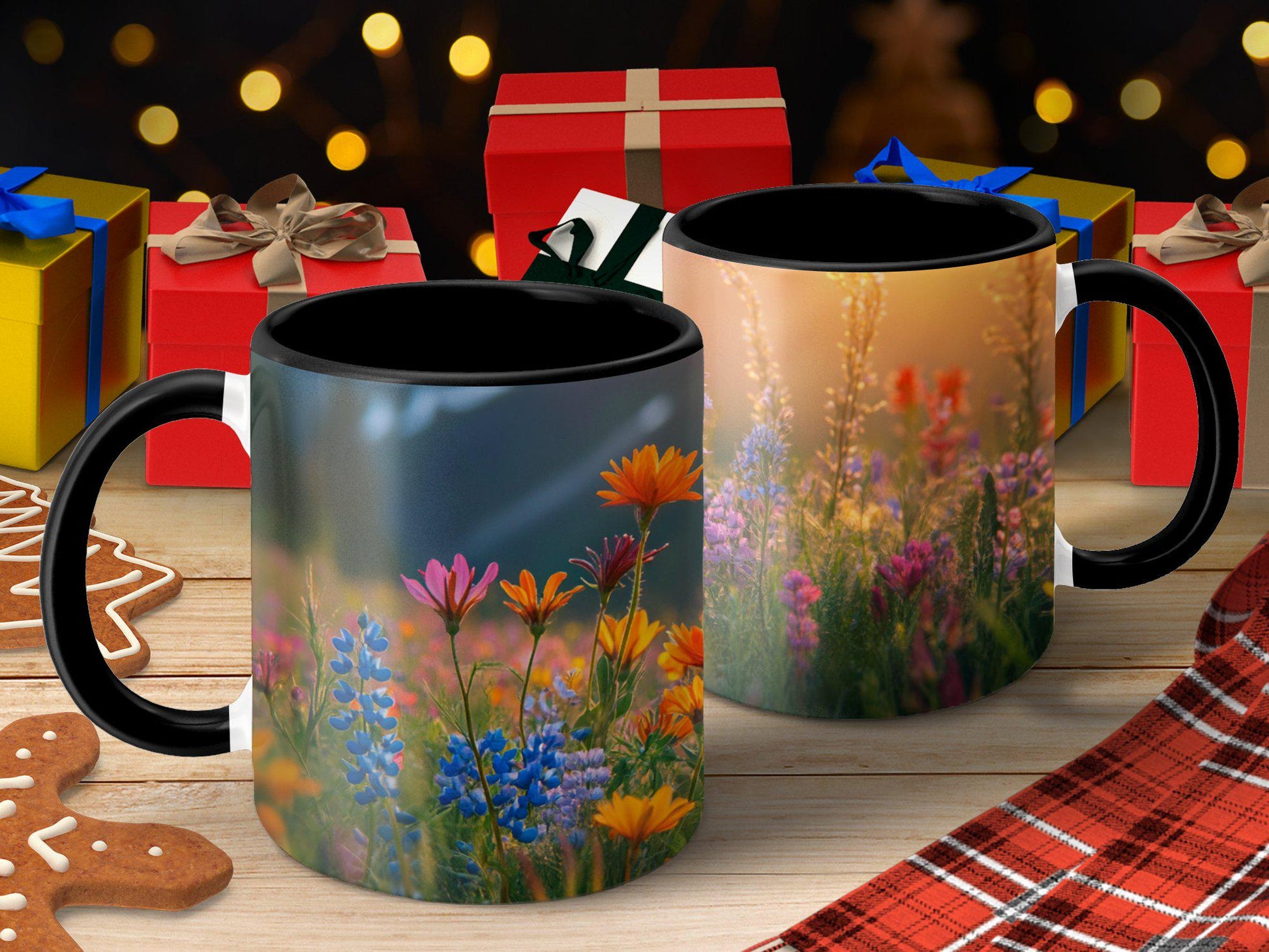 Colorful Wildflowers Sunrise Mug, Nature Inspired Coffee Cup, Vibrant Floral Scene, Perfect Gift for Flower Lovers, Artistic Mug