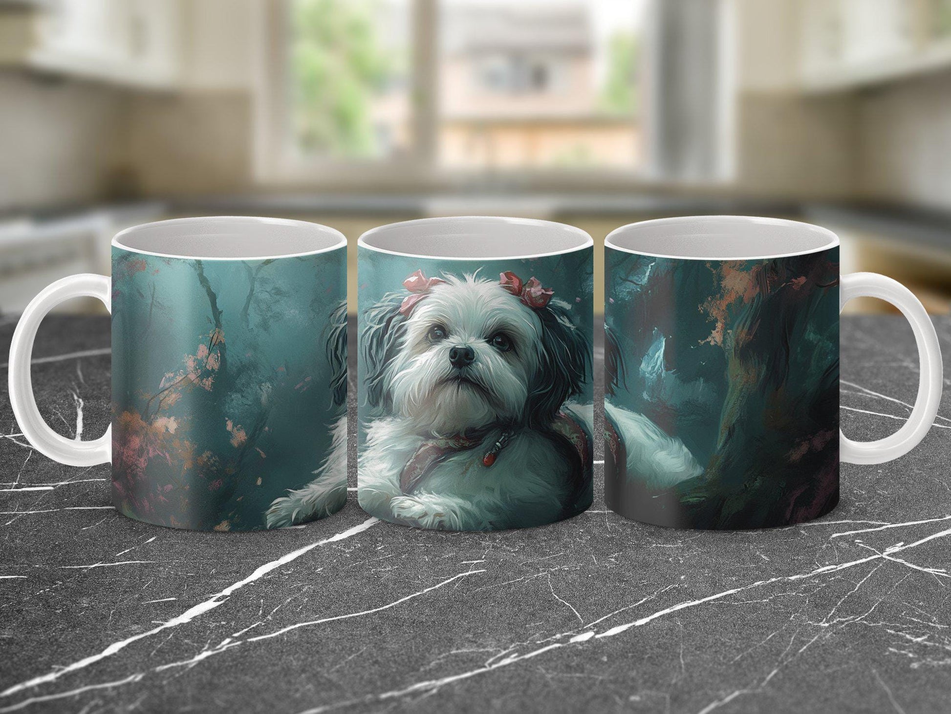 Cute Dog Art Mug, White Puppy Design Coffee Cup, Adorable Pet Art Print, Unique Dog Lover's Gift, Artistic Puppy Mug