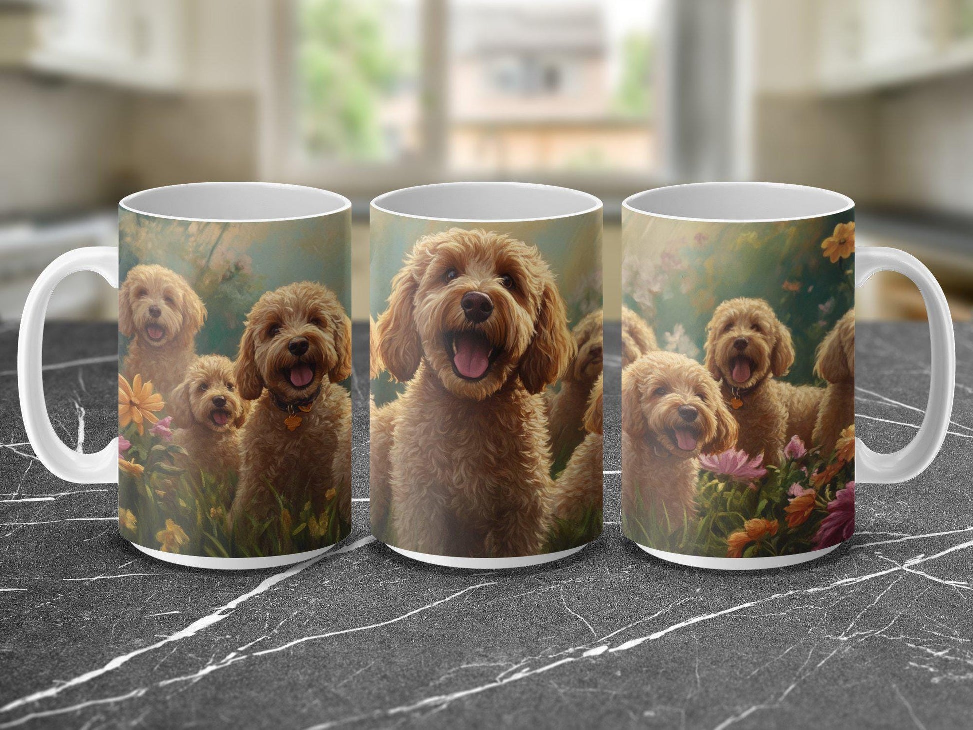 Cute Dogs in Flower Garden Mug, Dog Lovers Coffee Cup, Adorable Puppy Mugs, Perfect Gift for Pet Owners, Animal Themed Mug