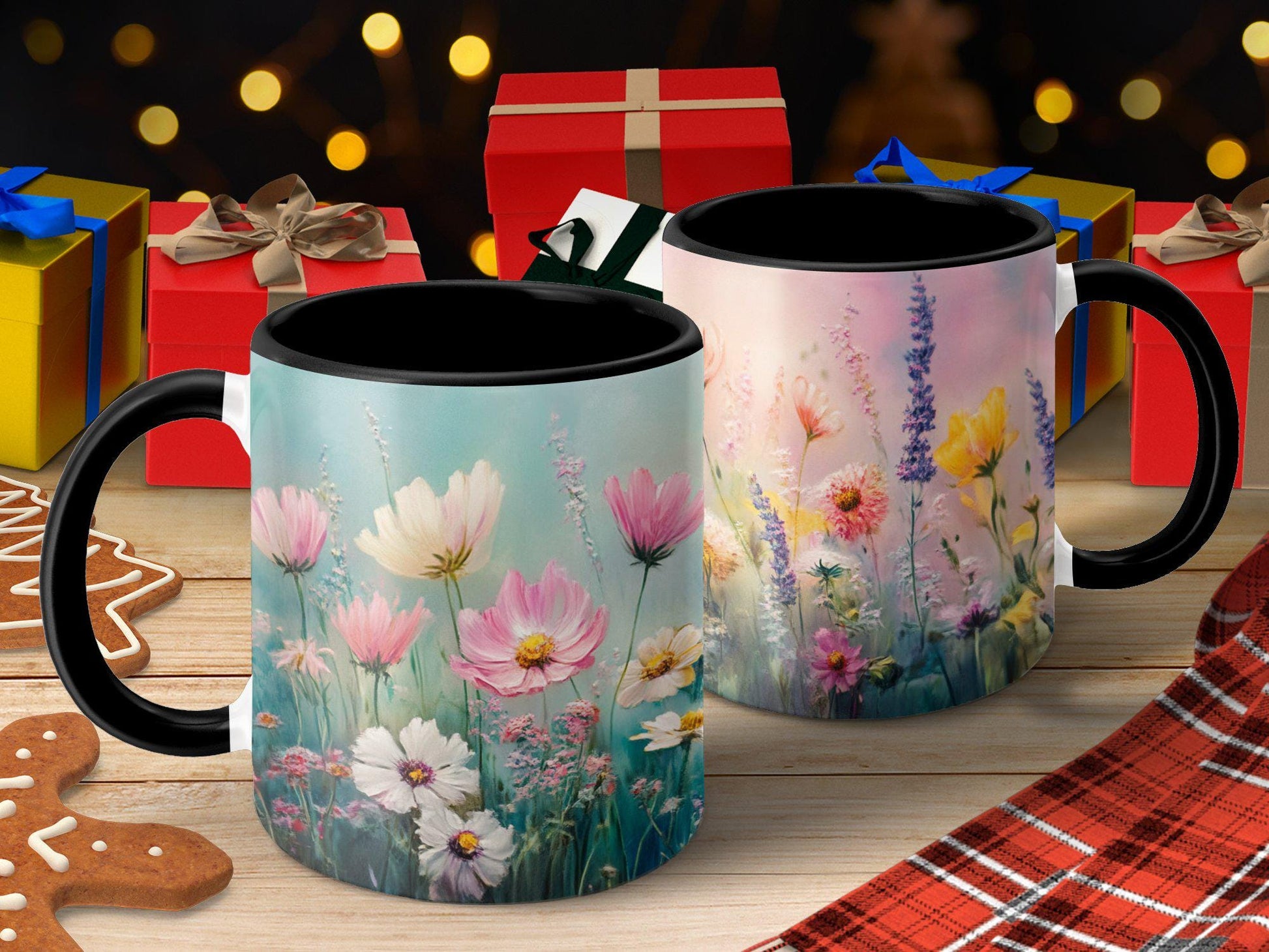 Beautiful floral mug, pastel wildflowers gift, colorful flower tea cup, artistic floral coffee mug, unique flower lover gift