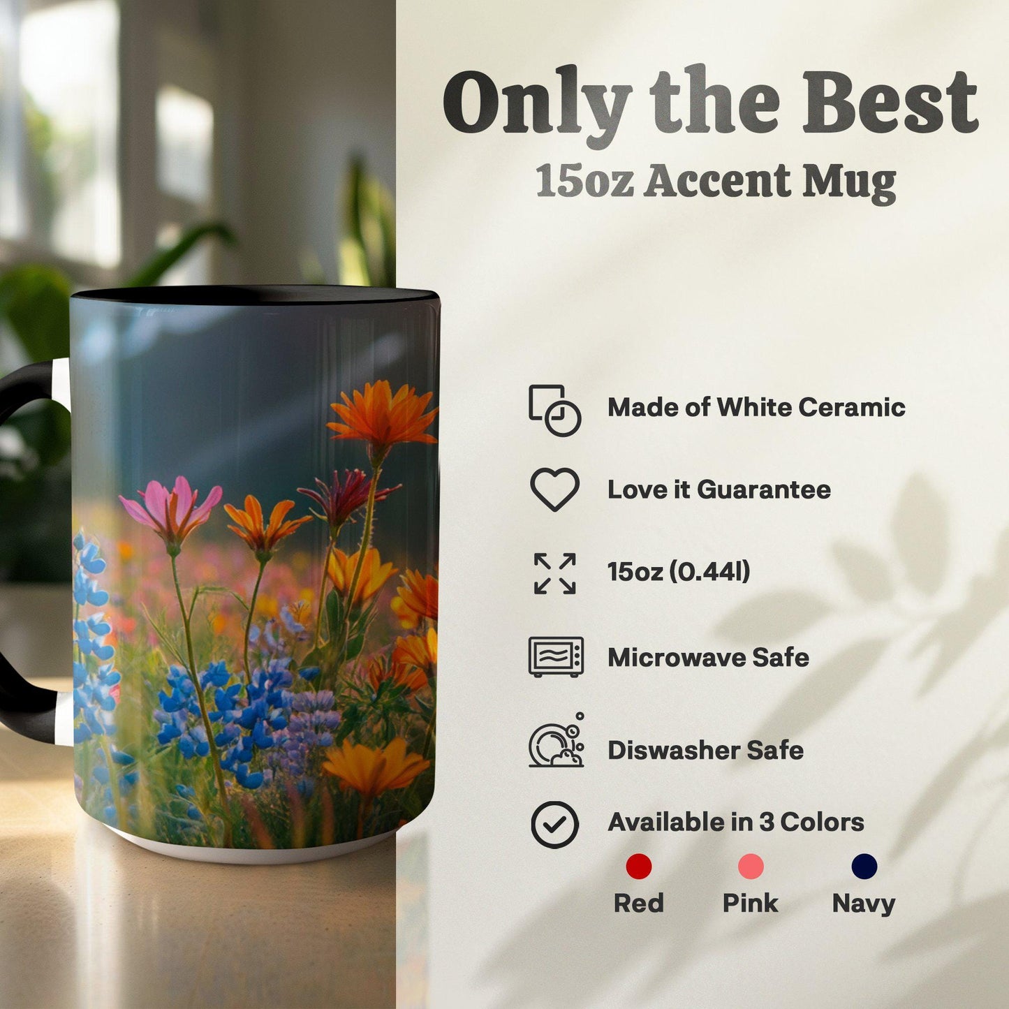 Colorful Wildflowers Sunrise Mug, Nature Inspired Coffee Cup, Vibrant Floral Scene, Perfect Gift for Flower Lovers, Artistic Mug