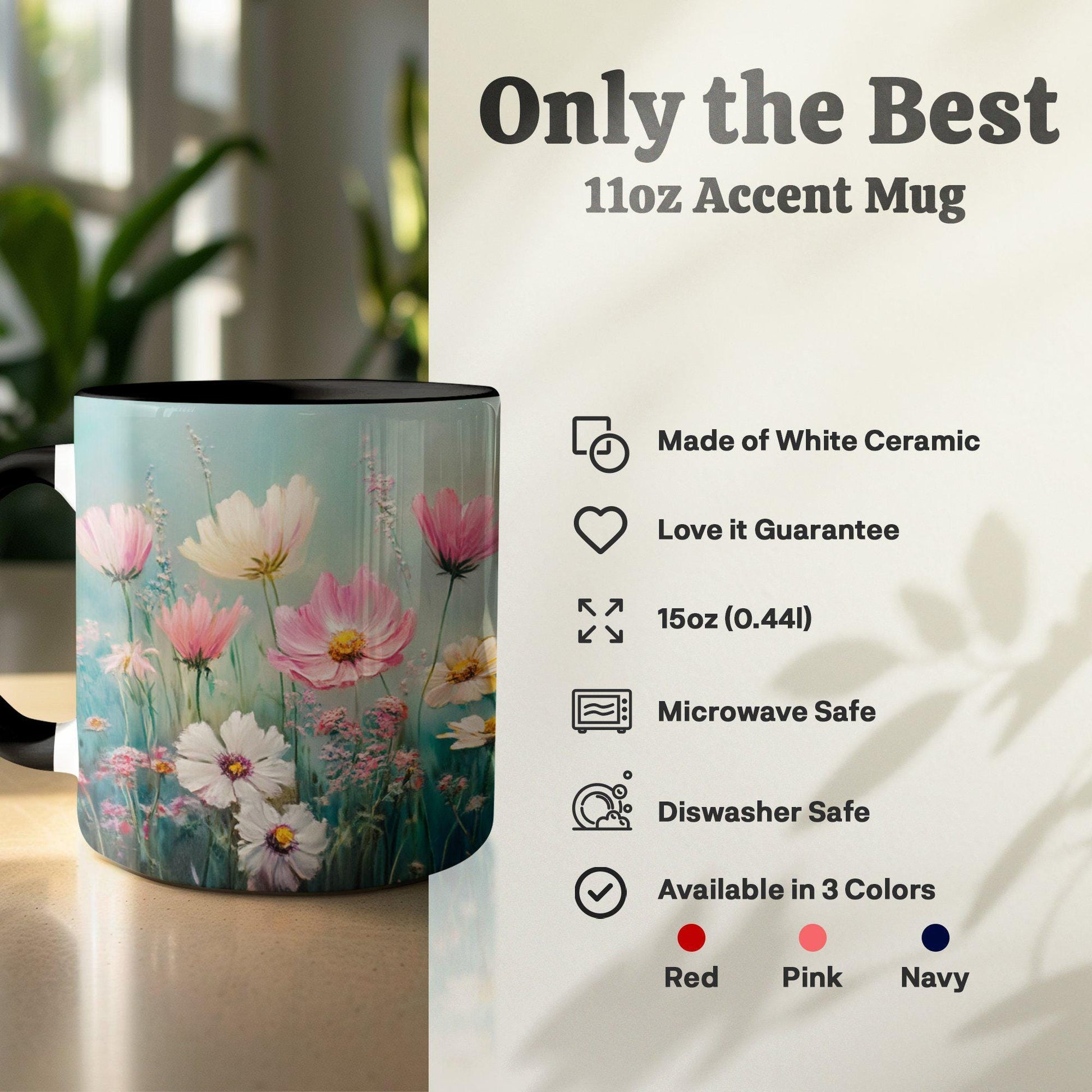 Beautiful floral mug, pastel wildflowers gift, colorful flower tea cup, artistic floral coffee mug, unique flower lover gift