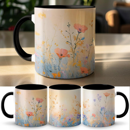 Floral Garden Coffee Mug, Wildflower Pastel Art Mug, Beautiful Spring Flower Cup, Colorful Botanical Nature Mug, Unique Gift Idea