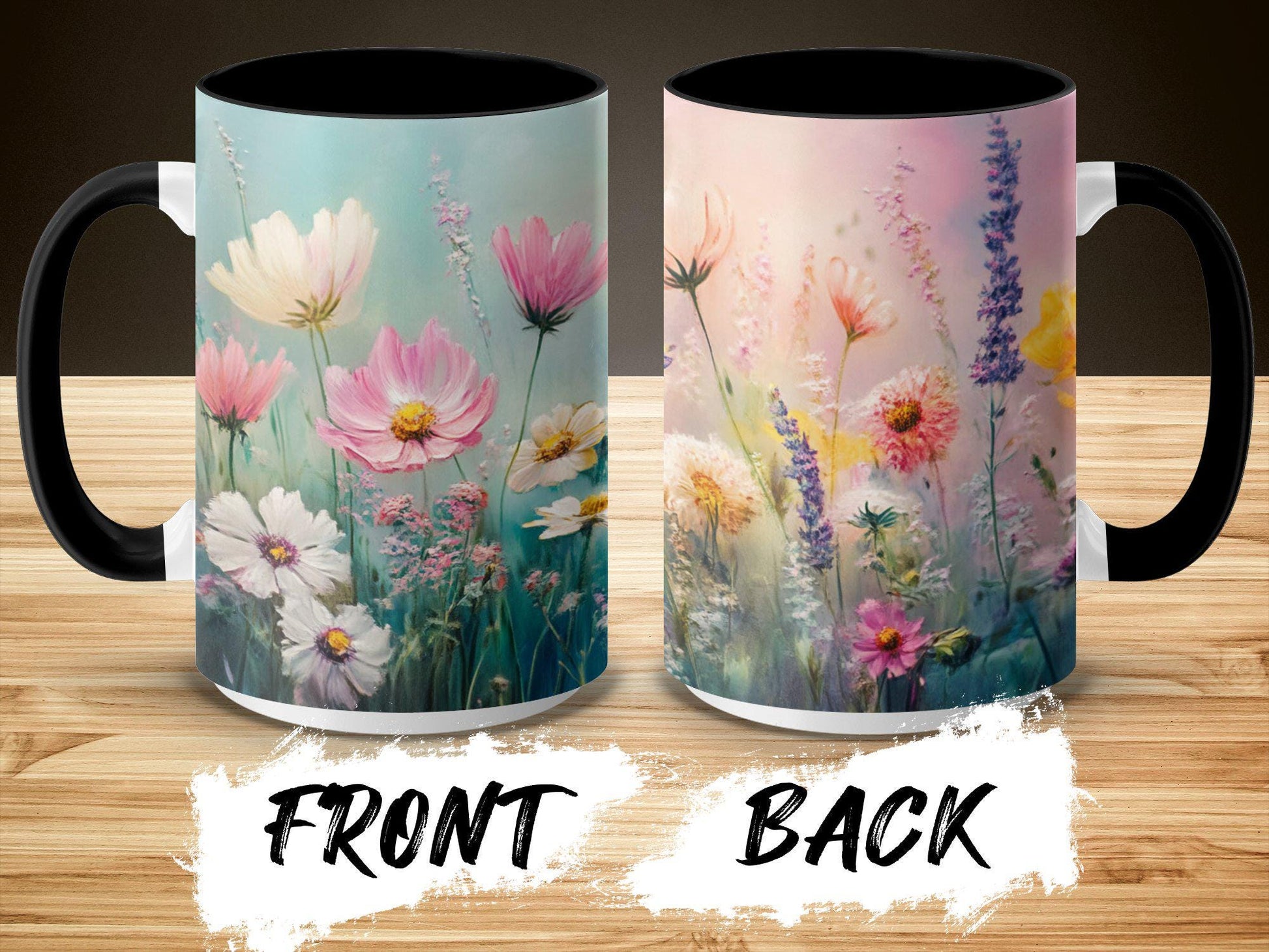 Beautiful floral mug, pastel wildflowers gift, colorful flower tea cup, artistic floral coffee mug, unique flower lover gift